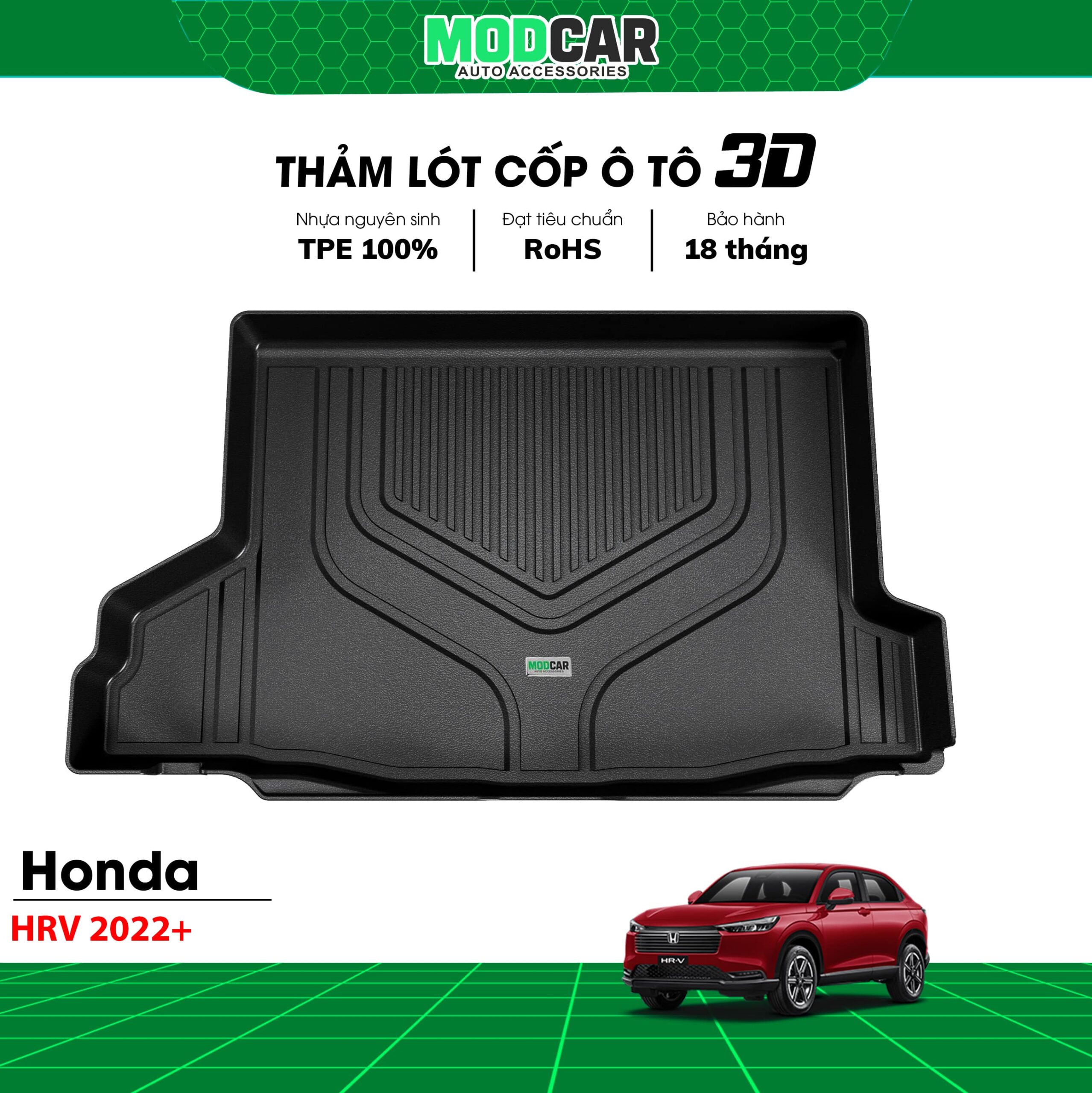 Thảm lót cốp ô tô Honda HRV nhựa TPE Modcar - Ảnh 3