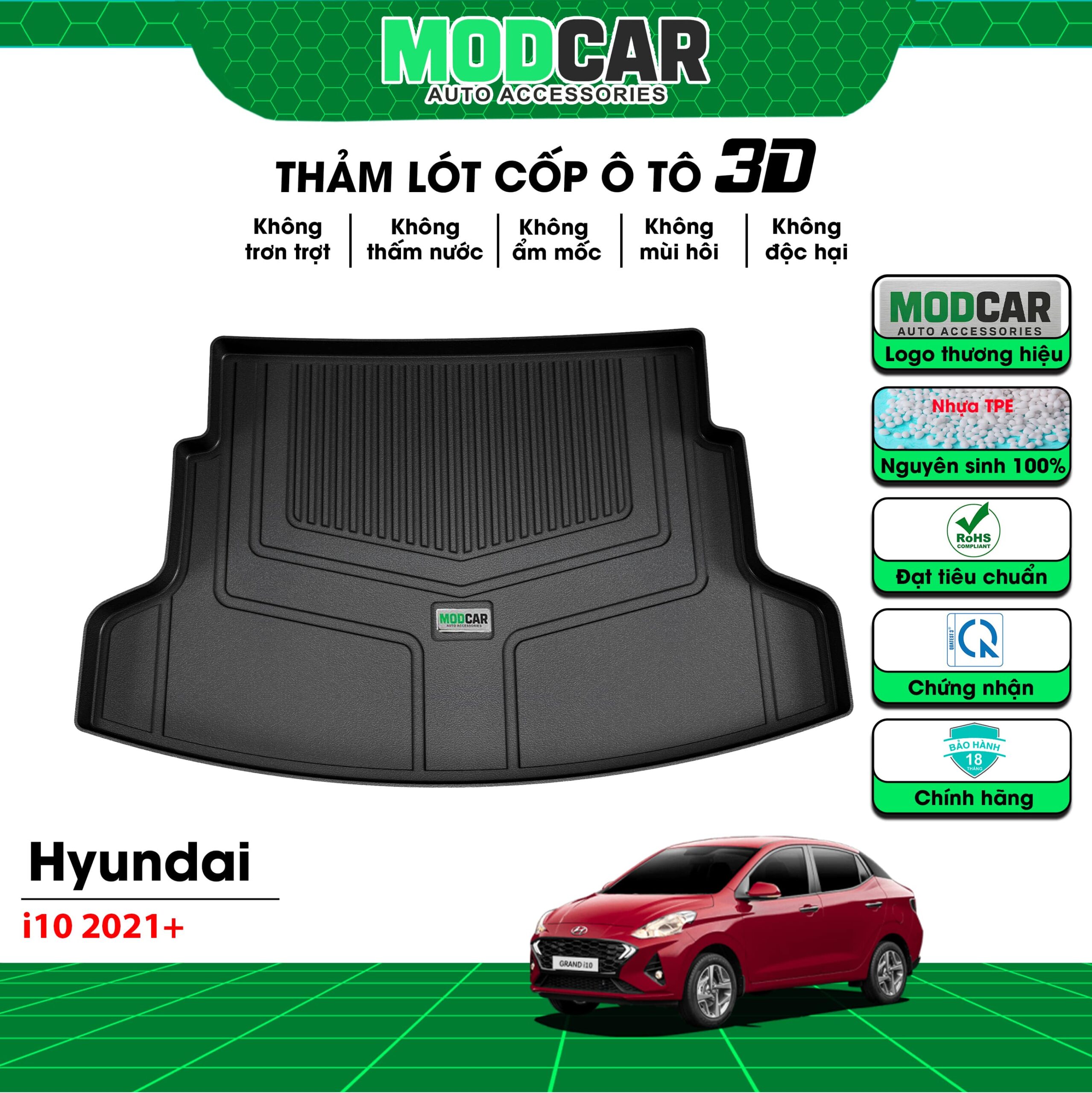 Thảm lót cốp ô tô Hyundai I10 nhựa TPE Modcar - Ảnh 2