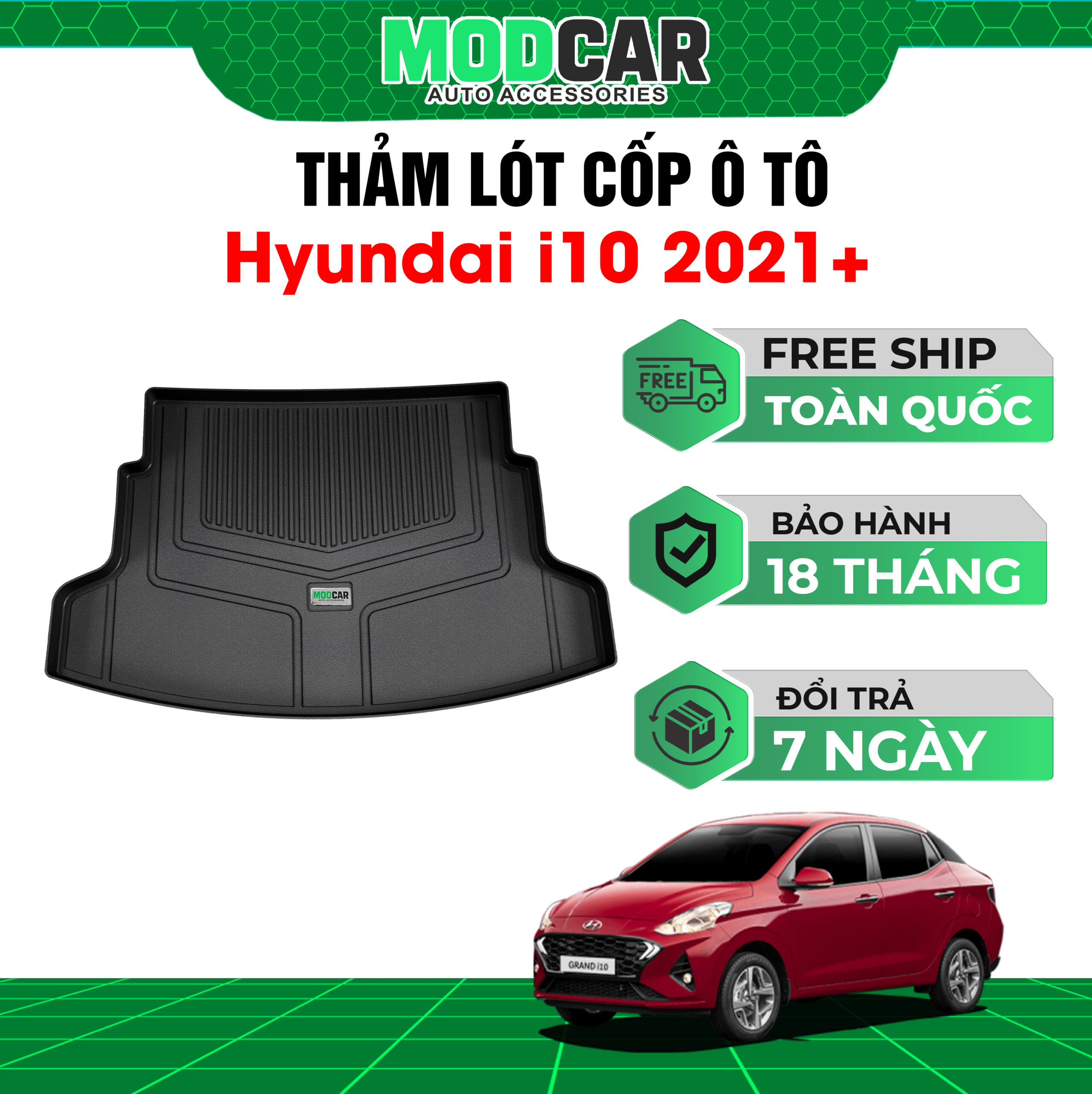 Thảm lót cốp ô tô Hyundai I10 nhựa TPE Modcar