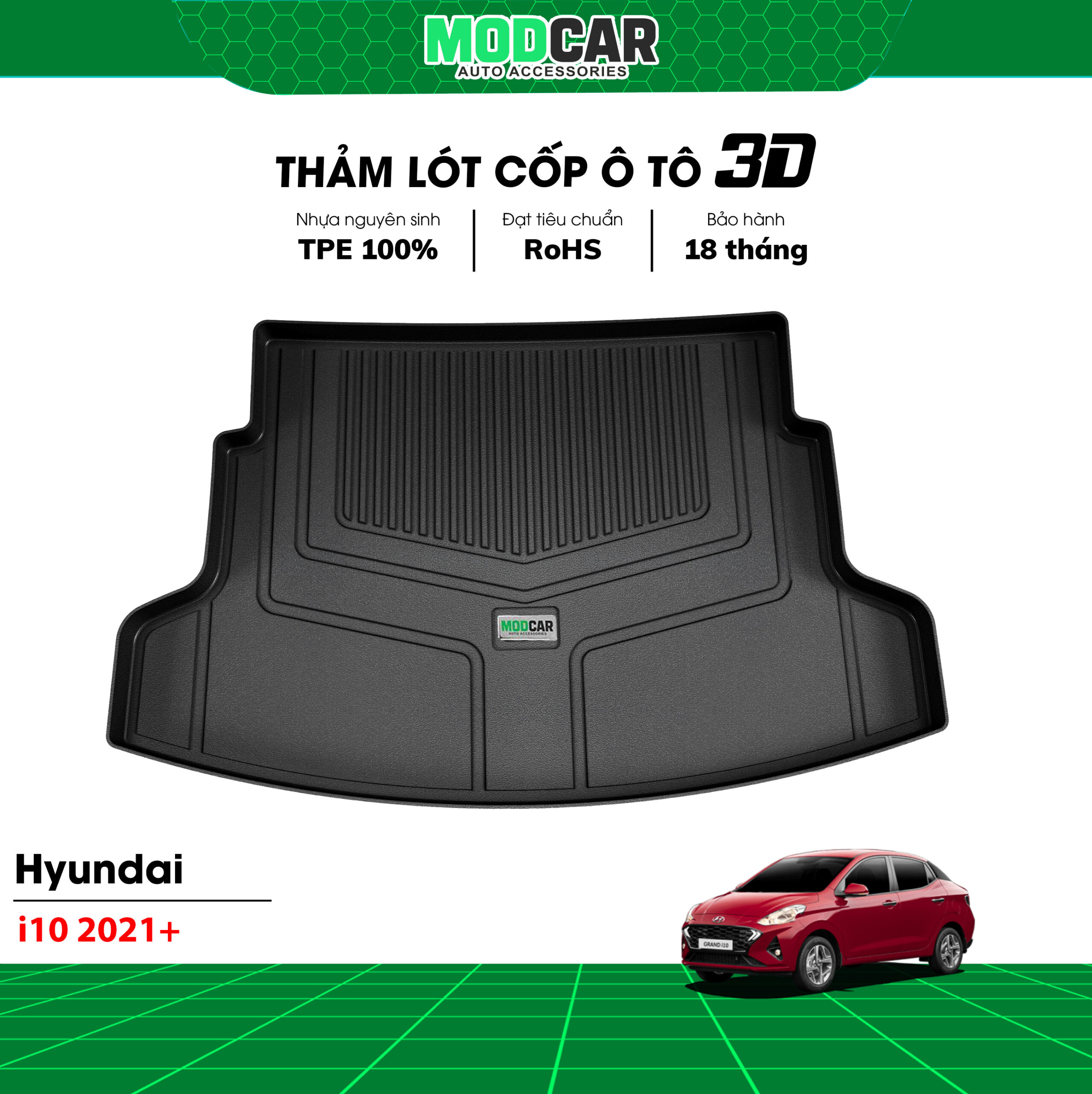 Thảm lót cốp ô tô Hyundai I10 nhựa TPE Modcar - Ảnh 3