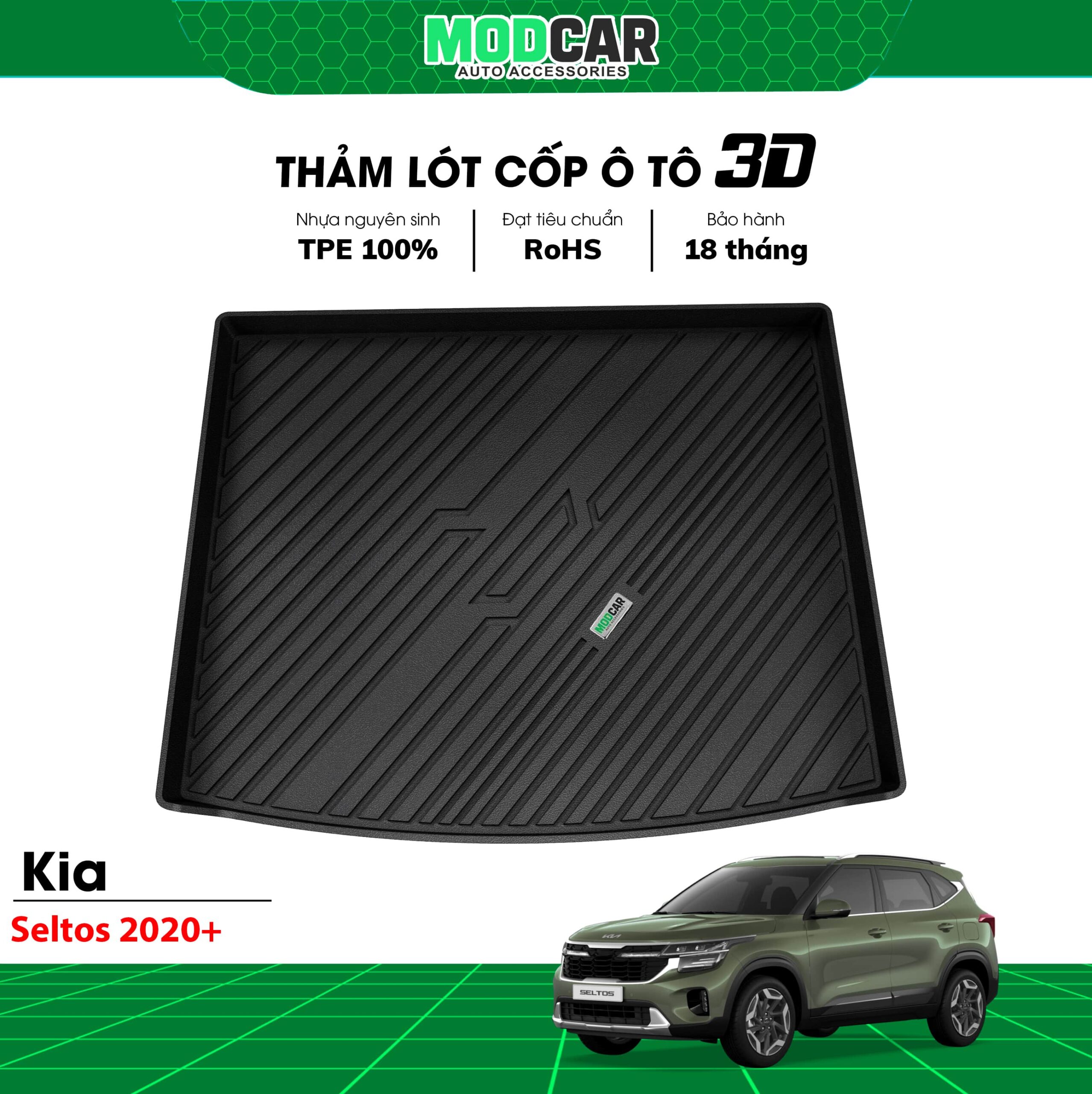 Thảm lót cốp ô tô Kia Seltos nhựa TPE Modcar - Ảnh 3