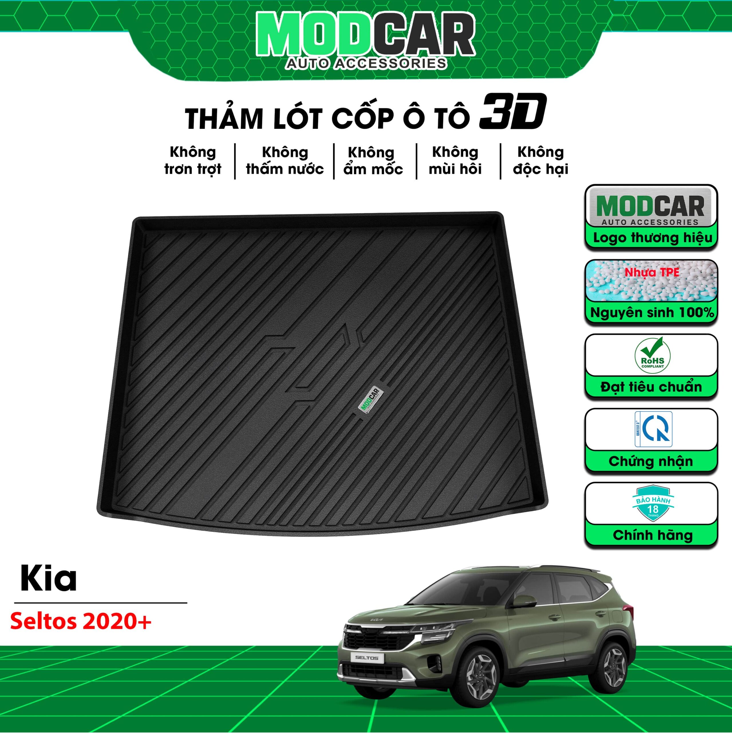 Thảm lót cốp ô tô Kia Seltos nhựa TPE Modcar - Ảnh 2