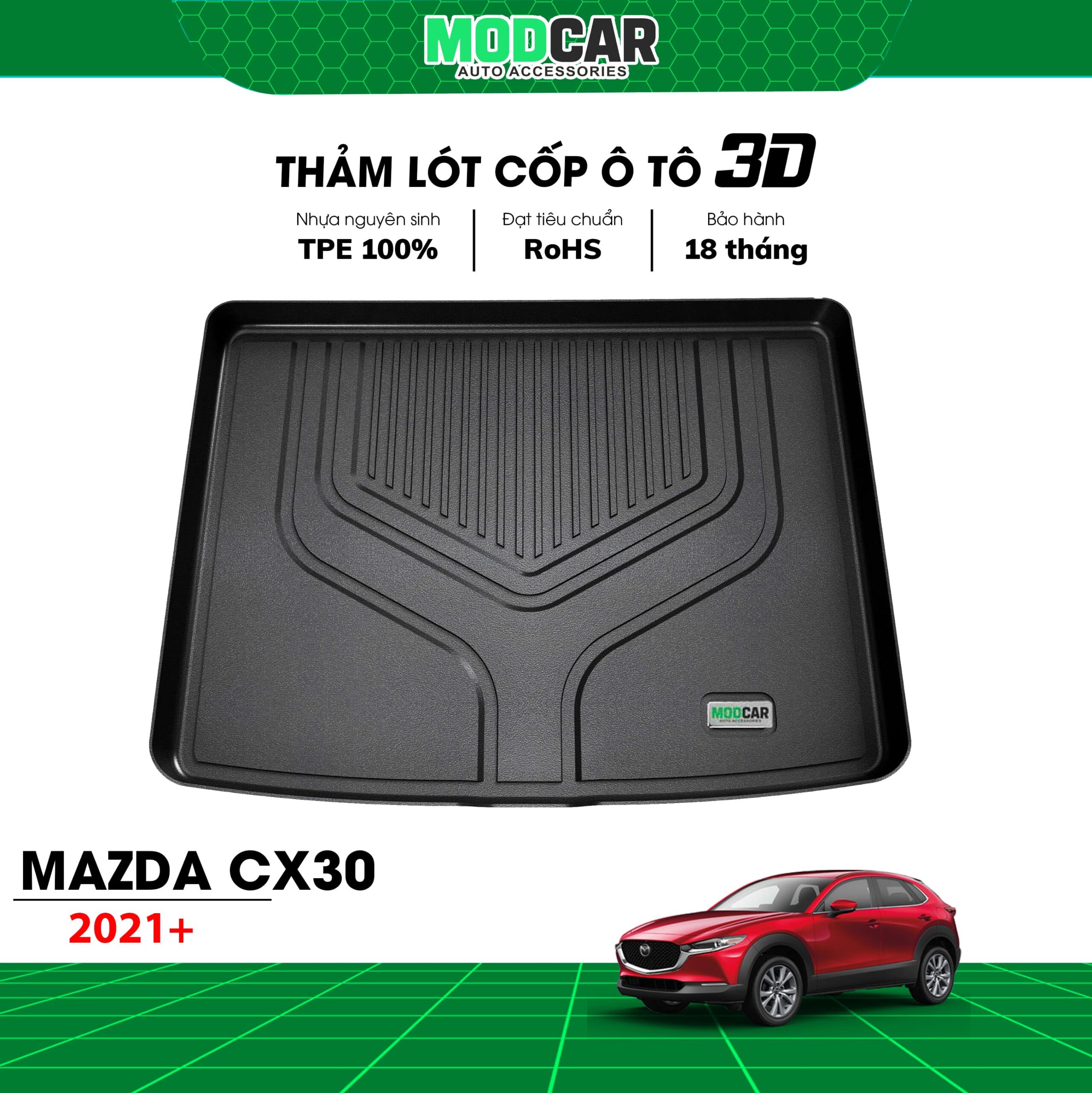 Thảm lót cốp ô tô Mazda CX30 nhựa TPE Modcar - Ảnh 3