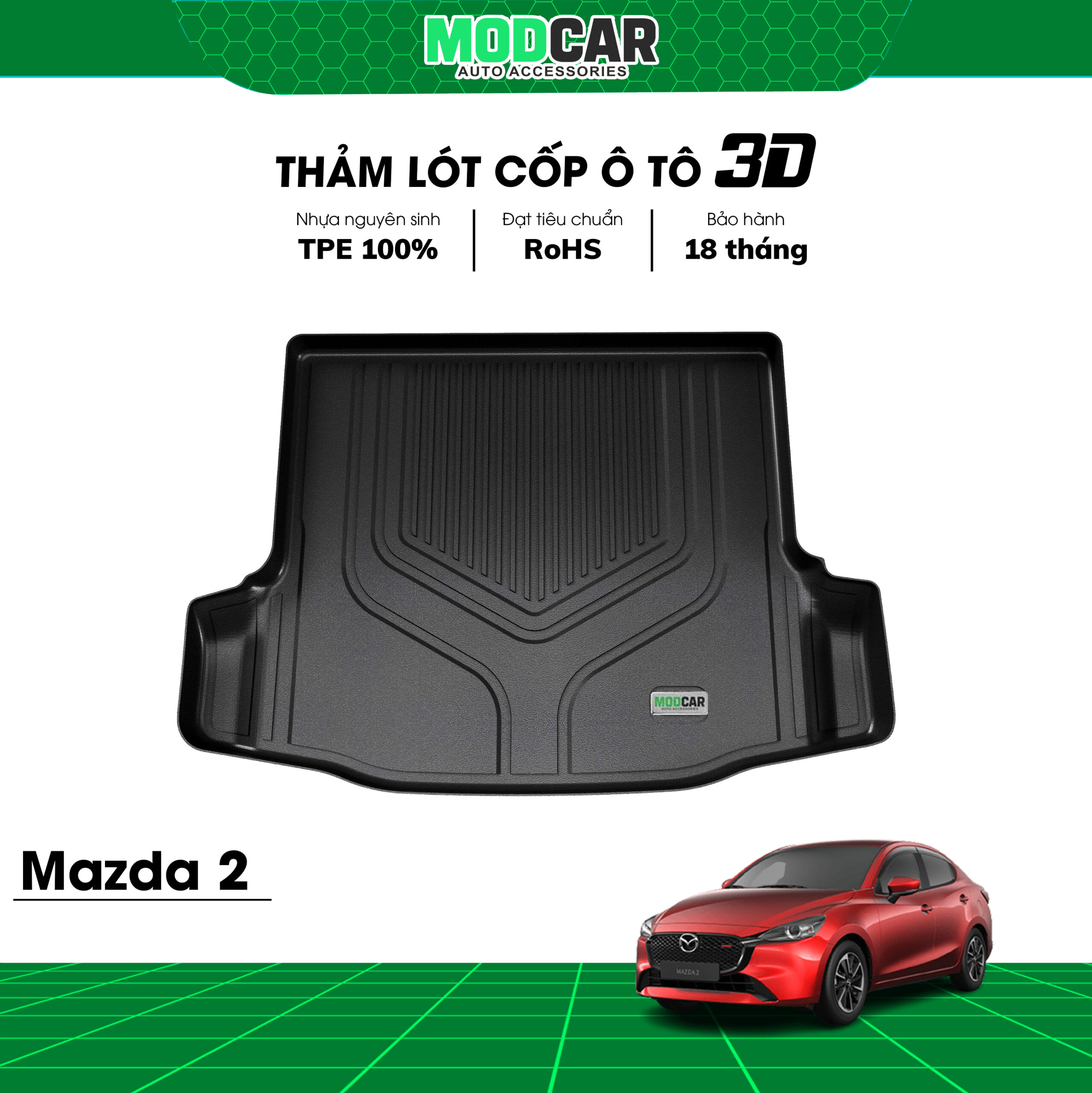 Thảm lót cốp ô tô Mazda 2 nhựa TPE Modcar - Ảnh 3