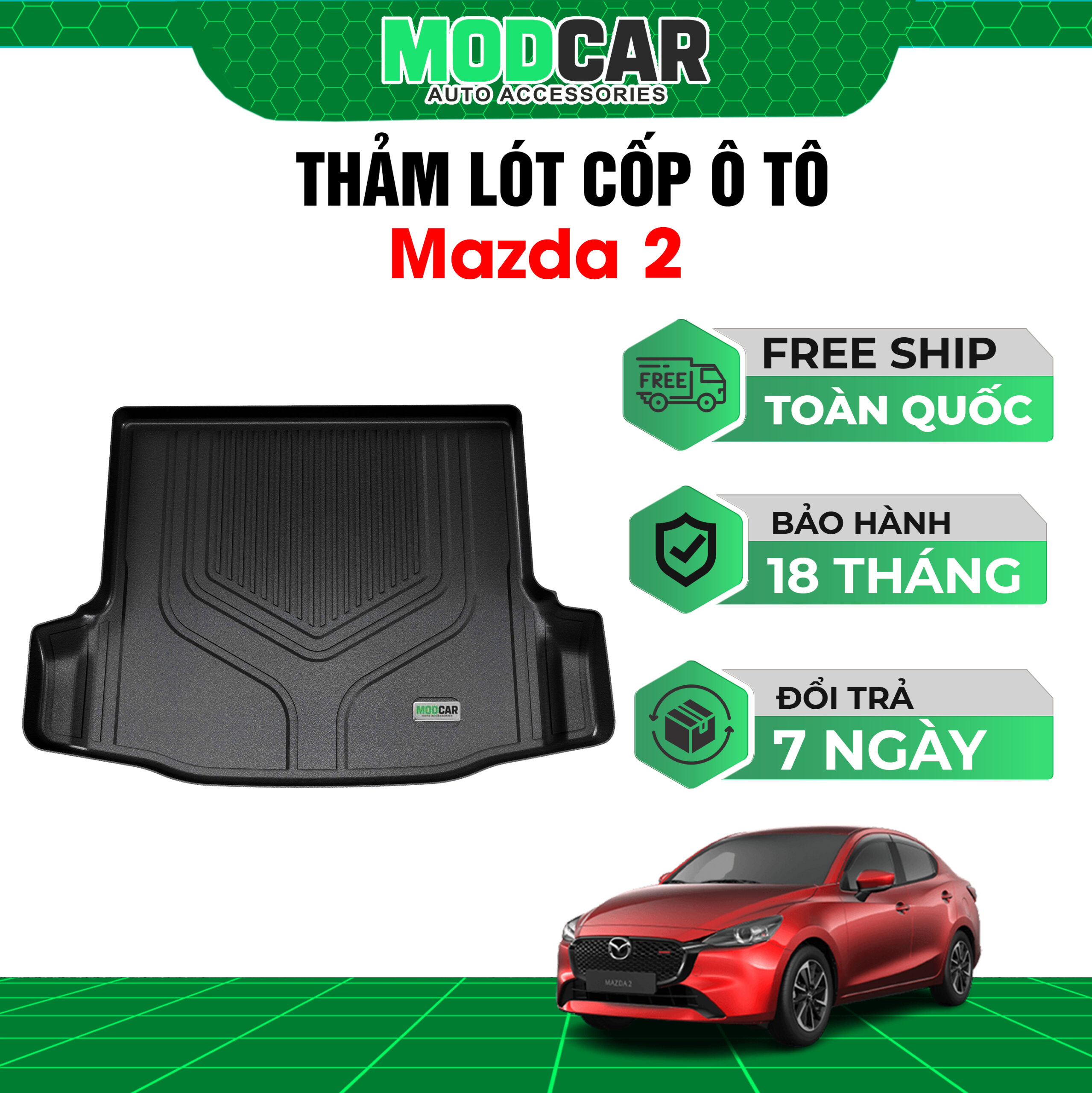 Thảm lót cốp ô tô Mazda 2 nhựa TPE Modcar