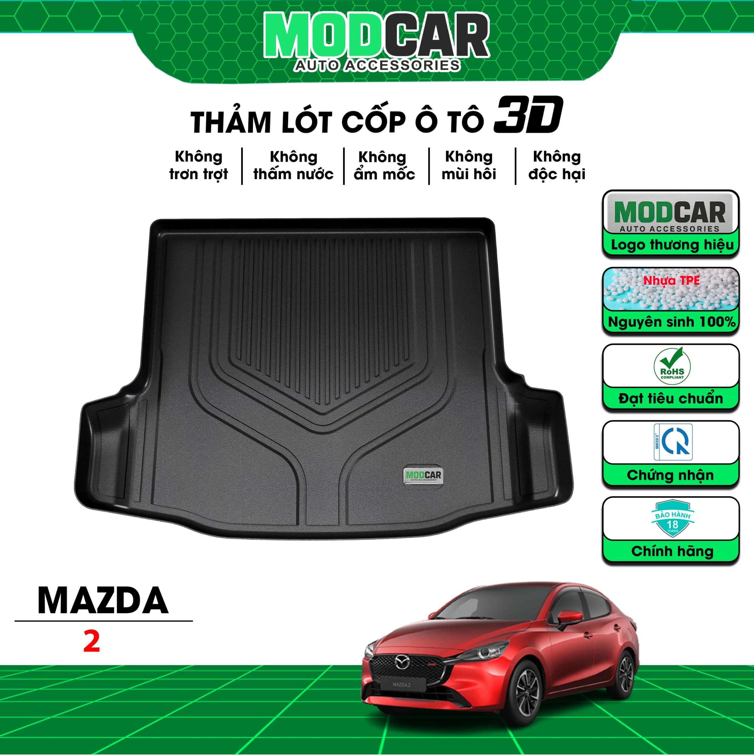 Thảm lót cốp ô tô Mazda 2 nhựa TPE Modcar - Ảnh 2