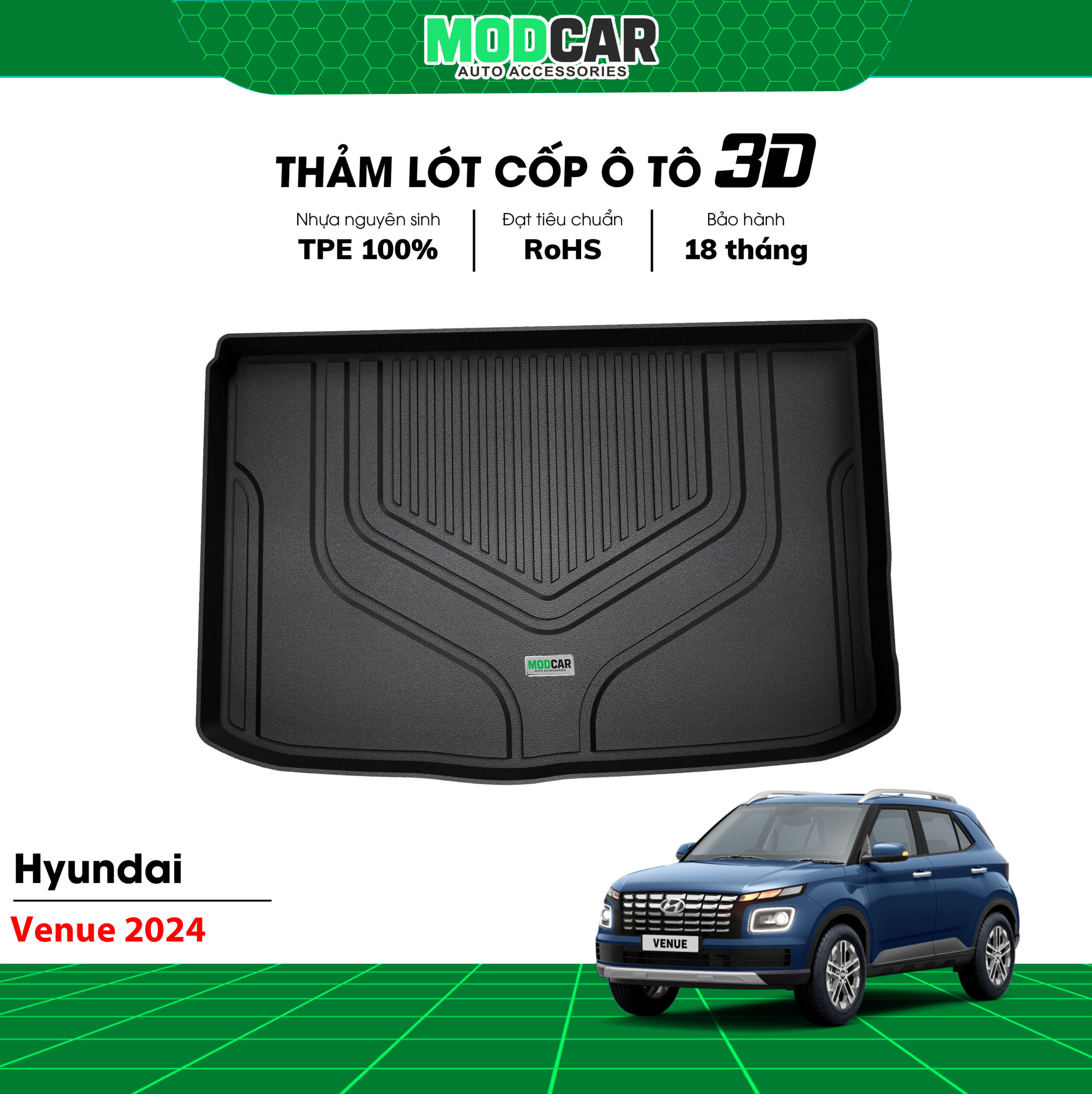 Thảm lót cốp ô tô Hyundai Venue nhựa TPE Modcar - Ảnh 3