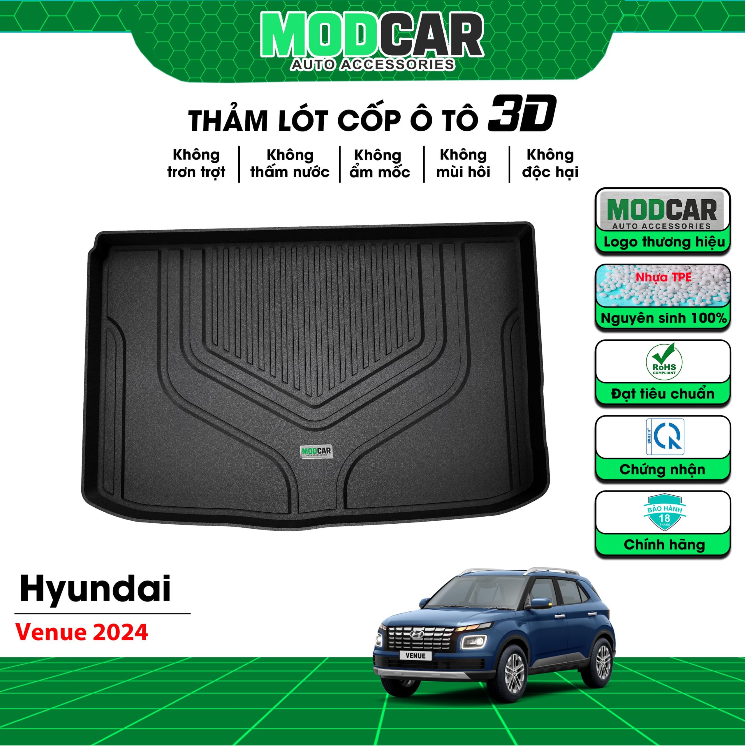 Thảm lót cốp ô tô Hyundai Venue nhựa TPE Modcar - Ảnh 2