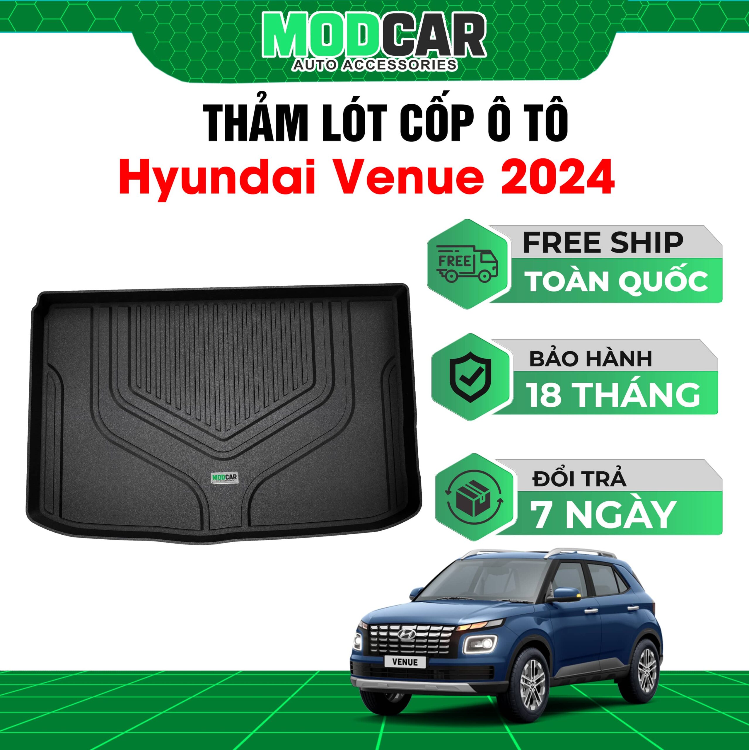 Thảm lót cốp ô tô Hyundai Venue nhựa TPE Modcar