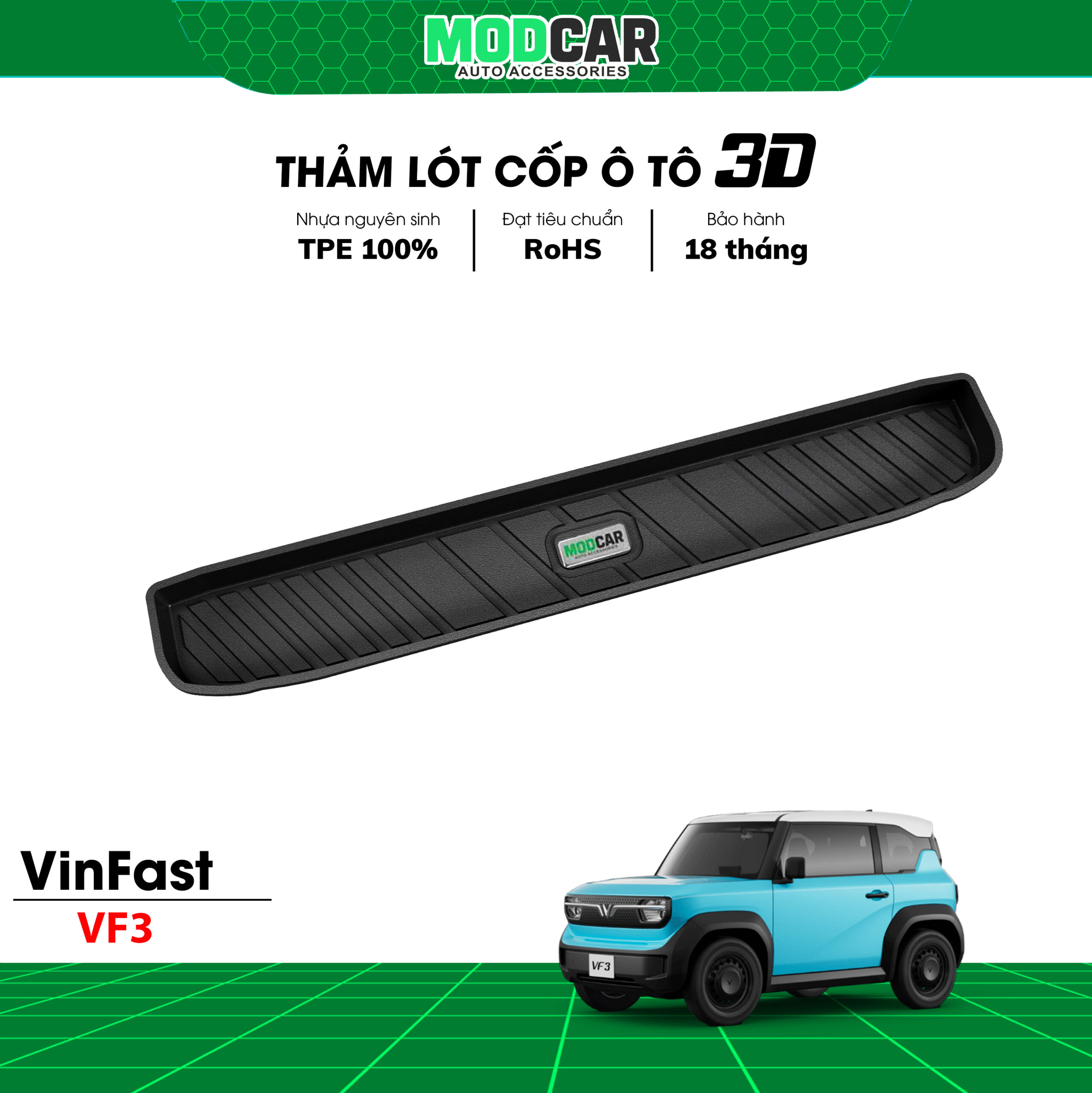 Thảm lót cốp ô tô Vinfast VF3 nhựa TPE Modcar - Ảnh 3