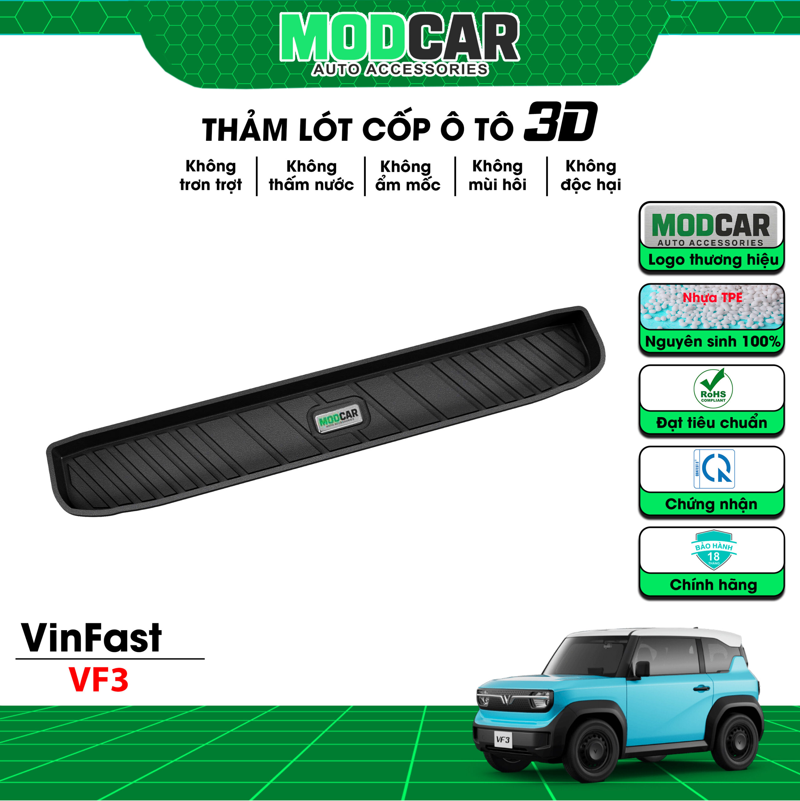 Thảm lót cốp ô tô Vinfast VF3 nhựa TPE Modcar - Ảnh 2
