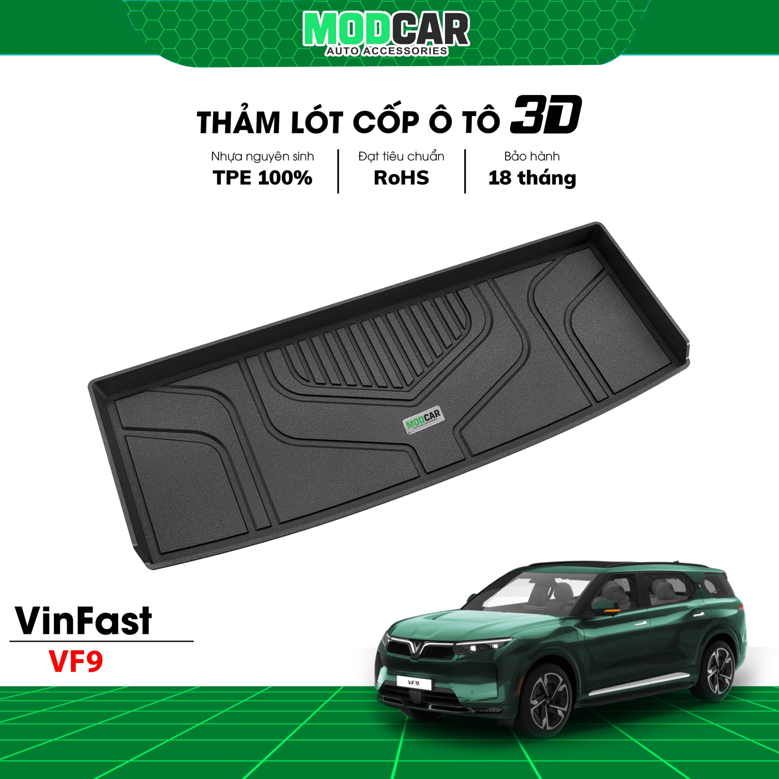Thảm lót cốp ô tô VinFast VF9 nhựa TPE Modcar - Ảnh 3