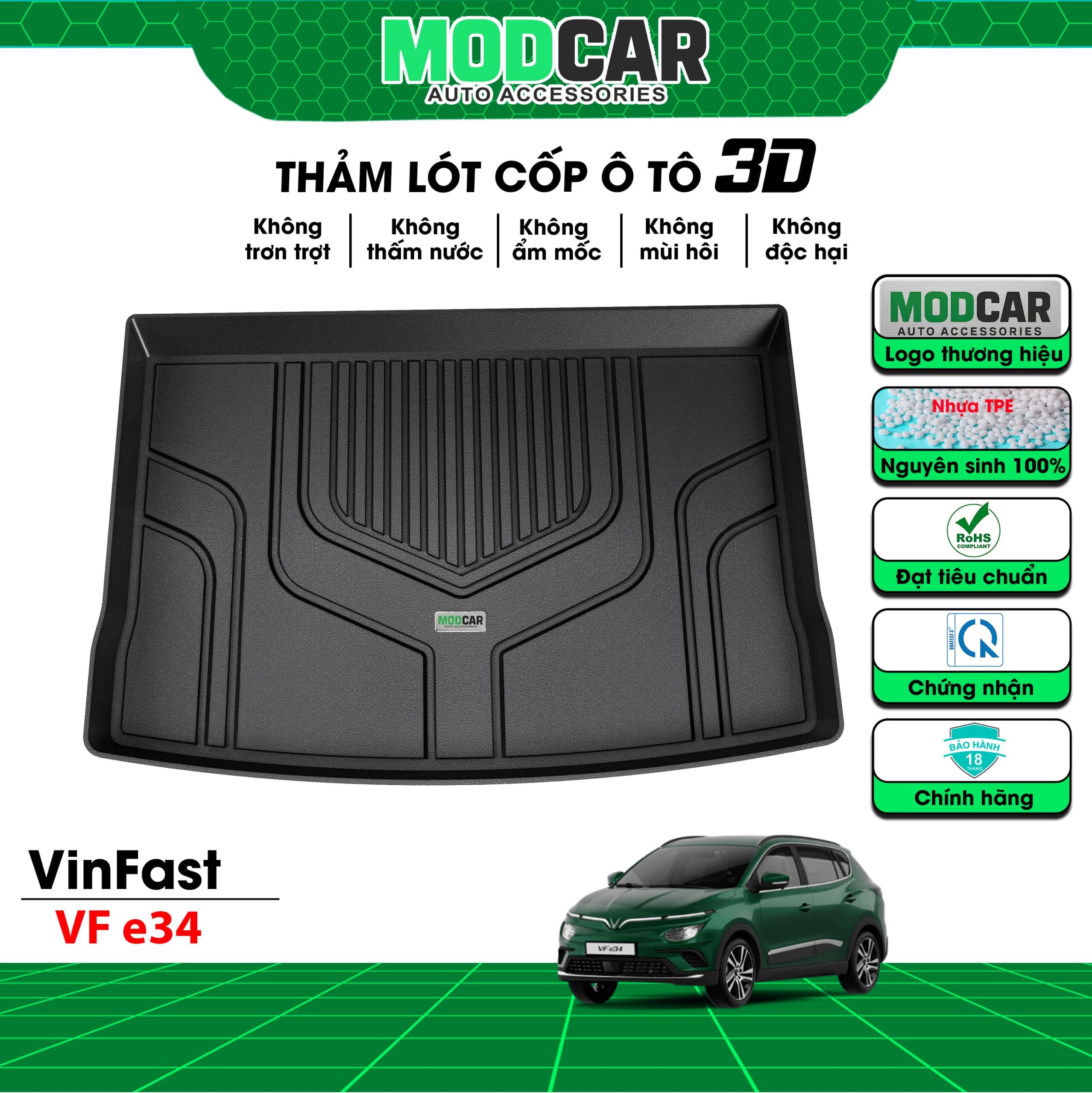 Thảm lót cốp ô tô VinFast E34 nhựa TPE Modcar - Ảnh 2
