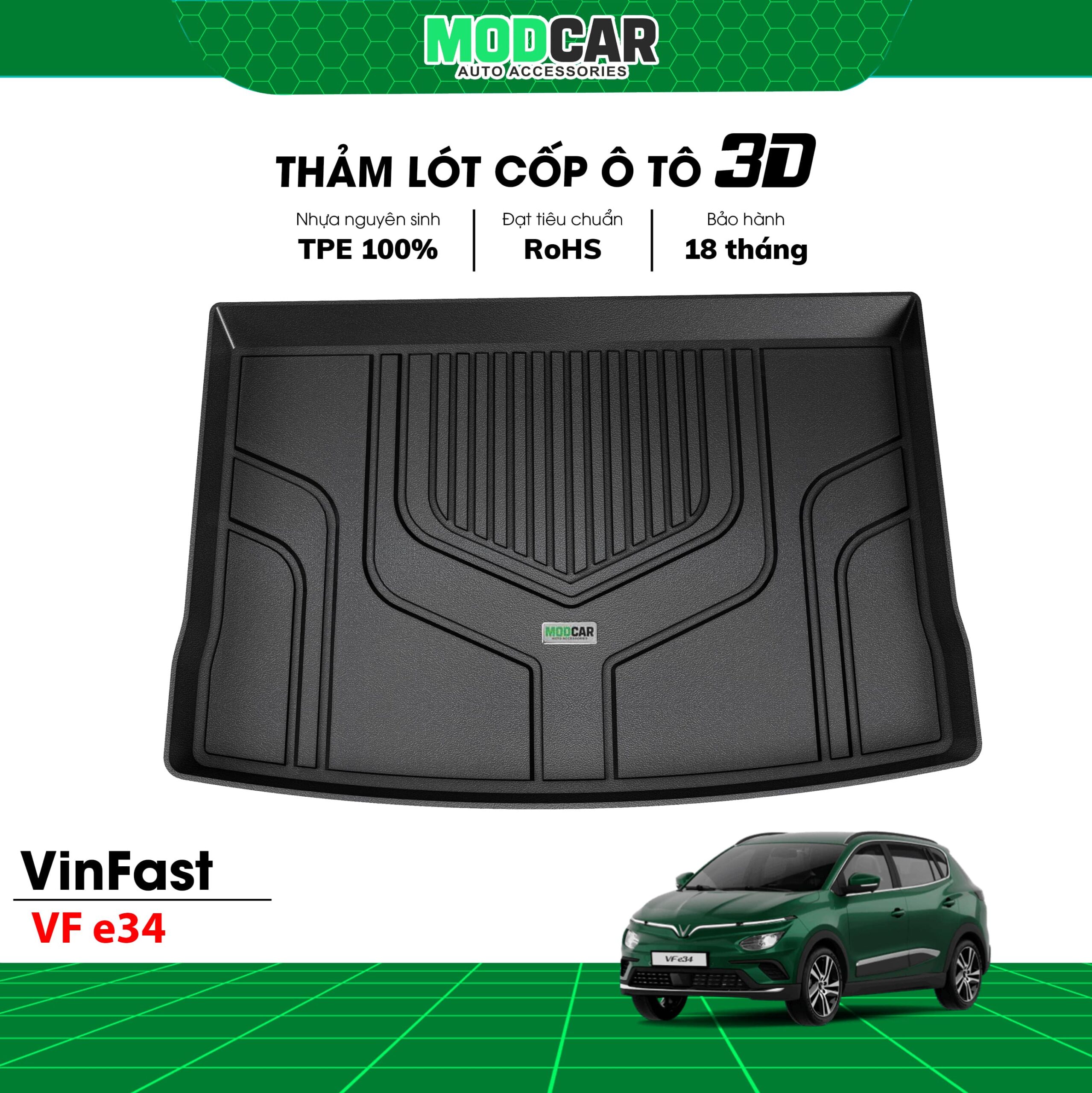 Thảm lót cốp ô tô VinFast E34 nhựa TPE Modcar - Ảnh 3