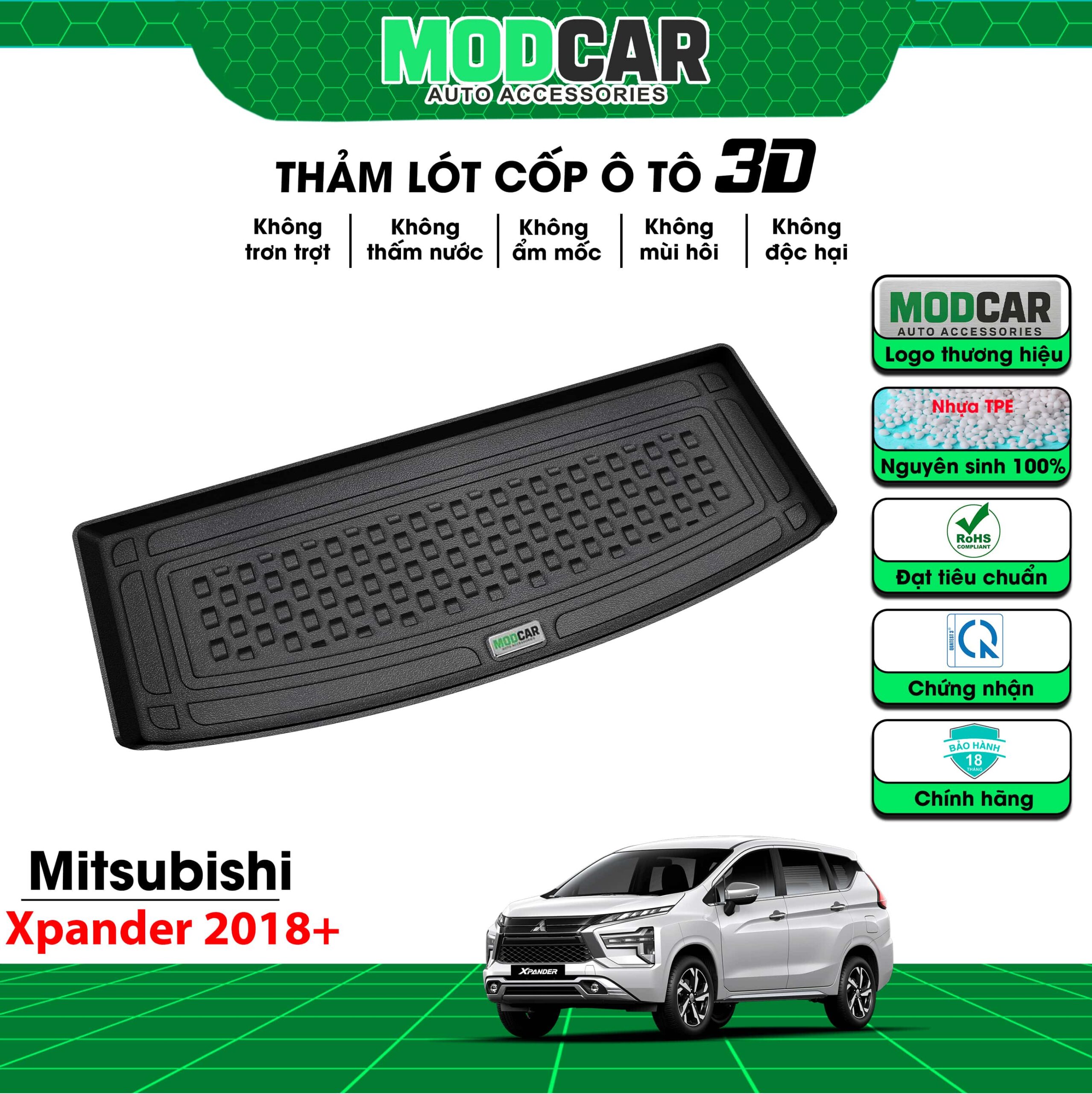 Thảm lót cốp ô tô Mitsubishi Xpander nhựa TPE Modcar - Ảnh 2