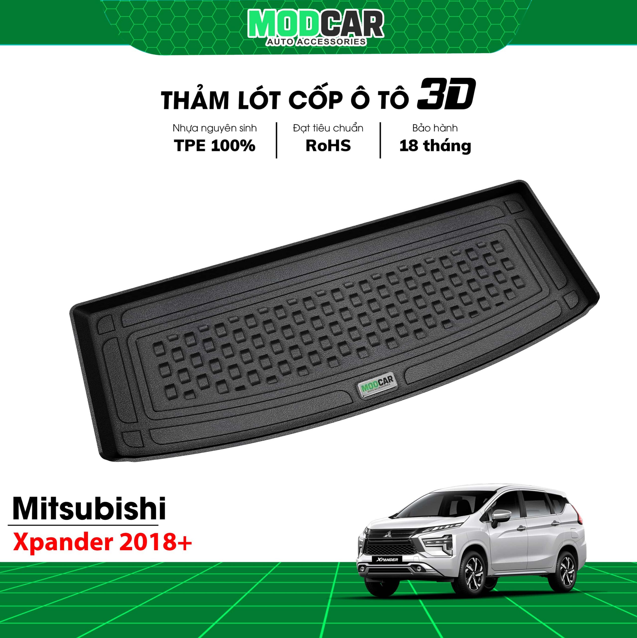 Thảm lót cốp ô tô Mitsubishi Xpander nhựa TPE Modcar - Ảnh 3