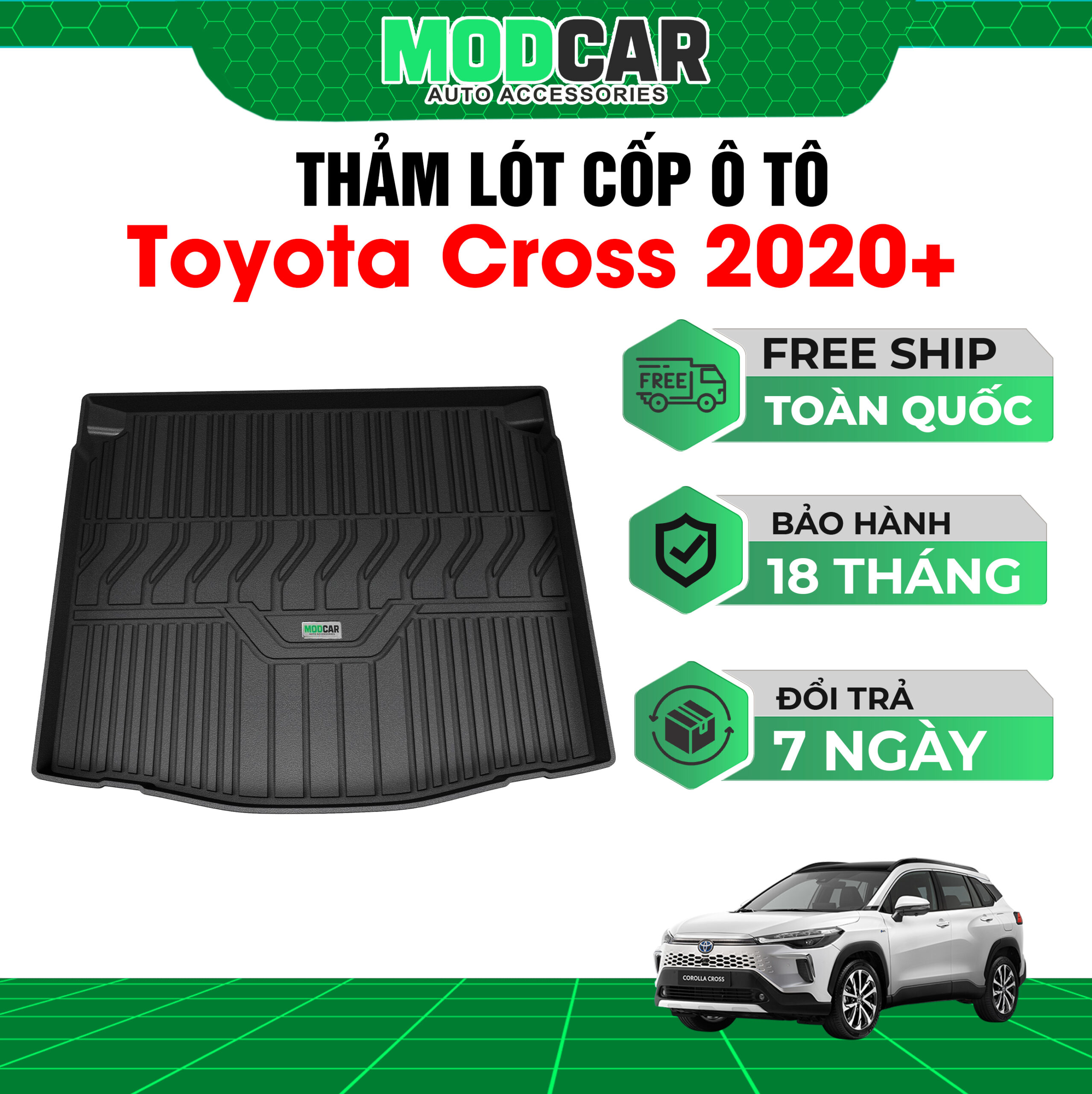 Thảm lót cốp ô tô Toyota Corolla Cross nhựa TPE Modcar
