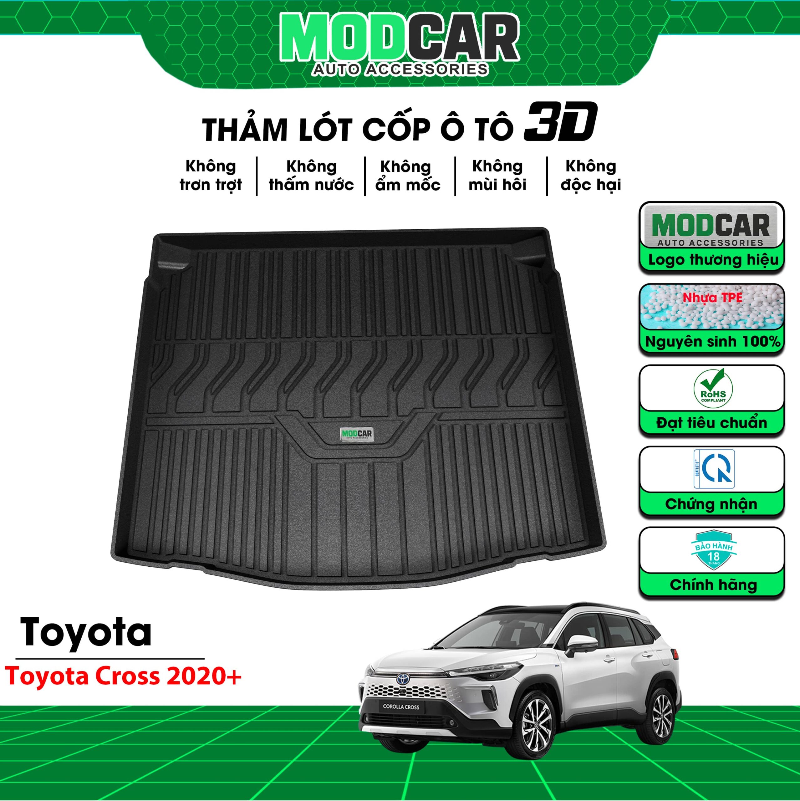 Thảm lót cốp ô tô Toyota Corolla Cross nhựa TPE Modcar - Ảnh 2
