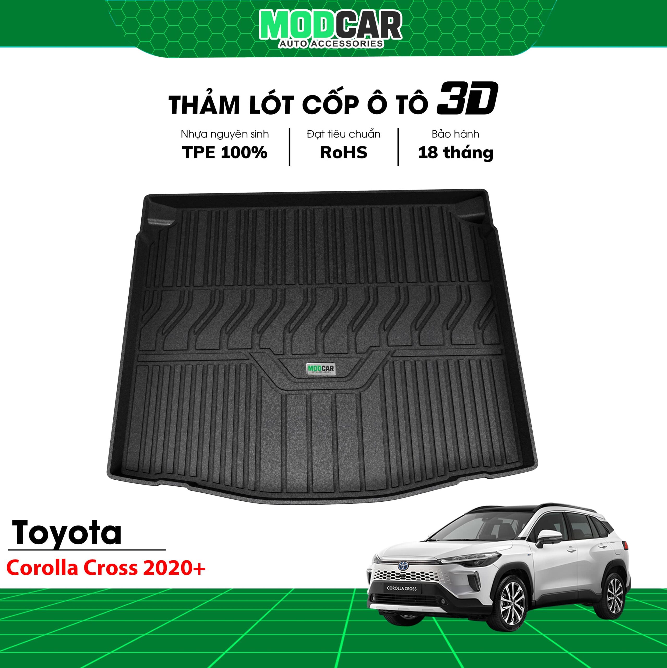 Thảm lót cốp ô tô Toyota Corolla Cross nhựa TPE Modcar - Ảnh 3