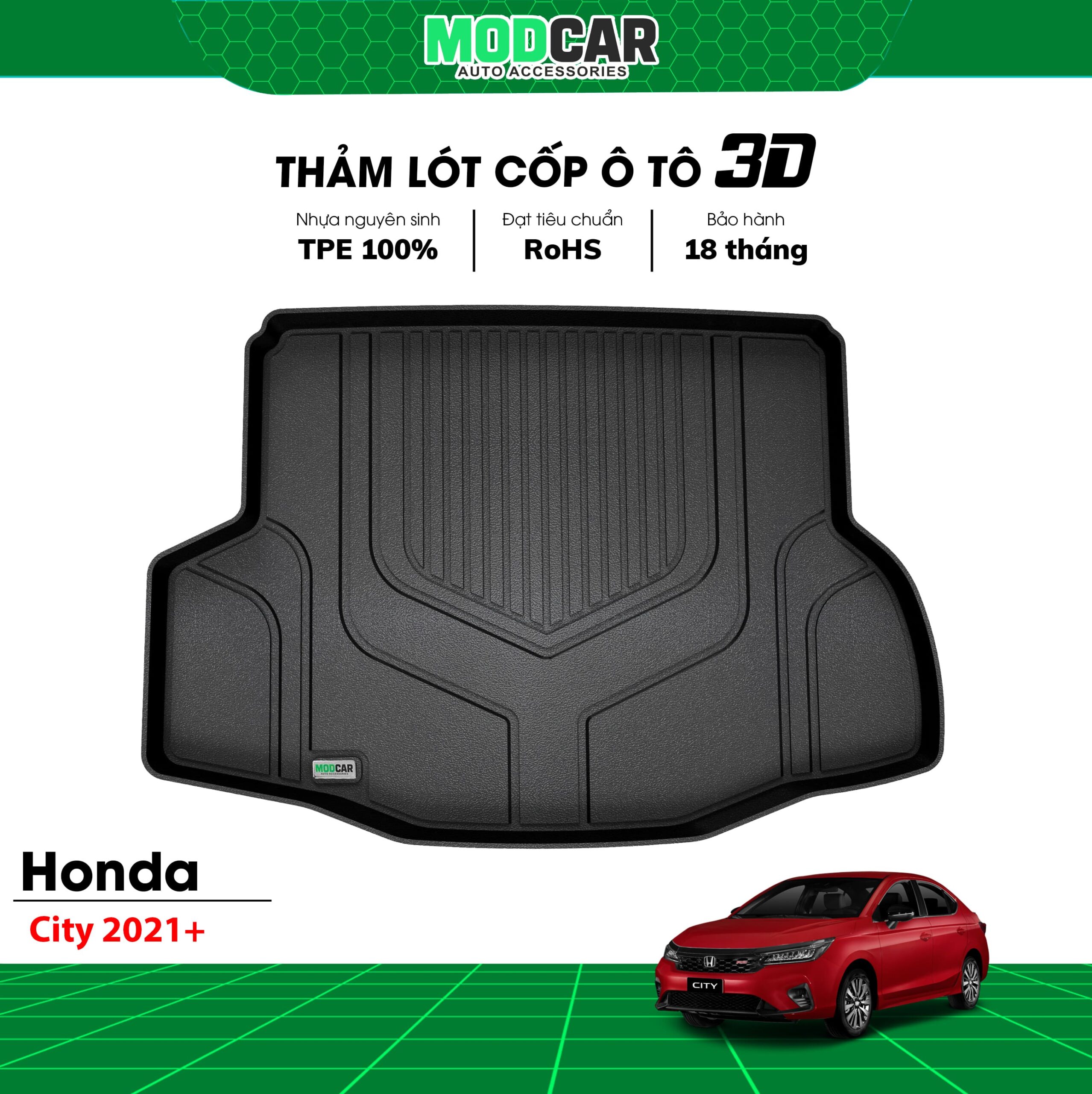 Thảm lót cốp ô tô Honda City nhựa TPE Modcar - Ảnh 3