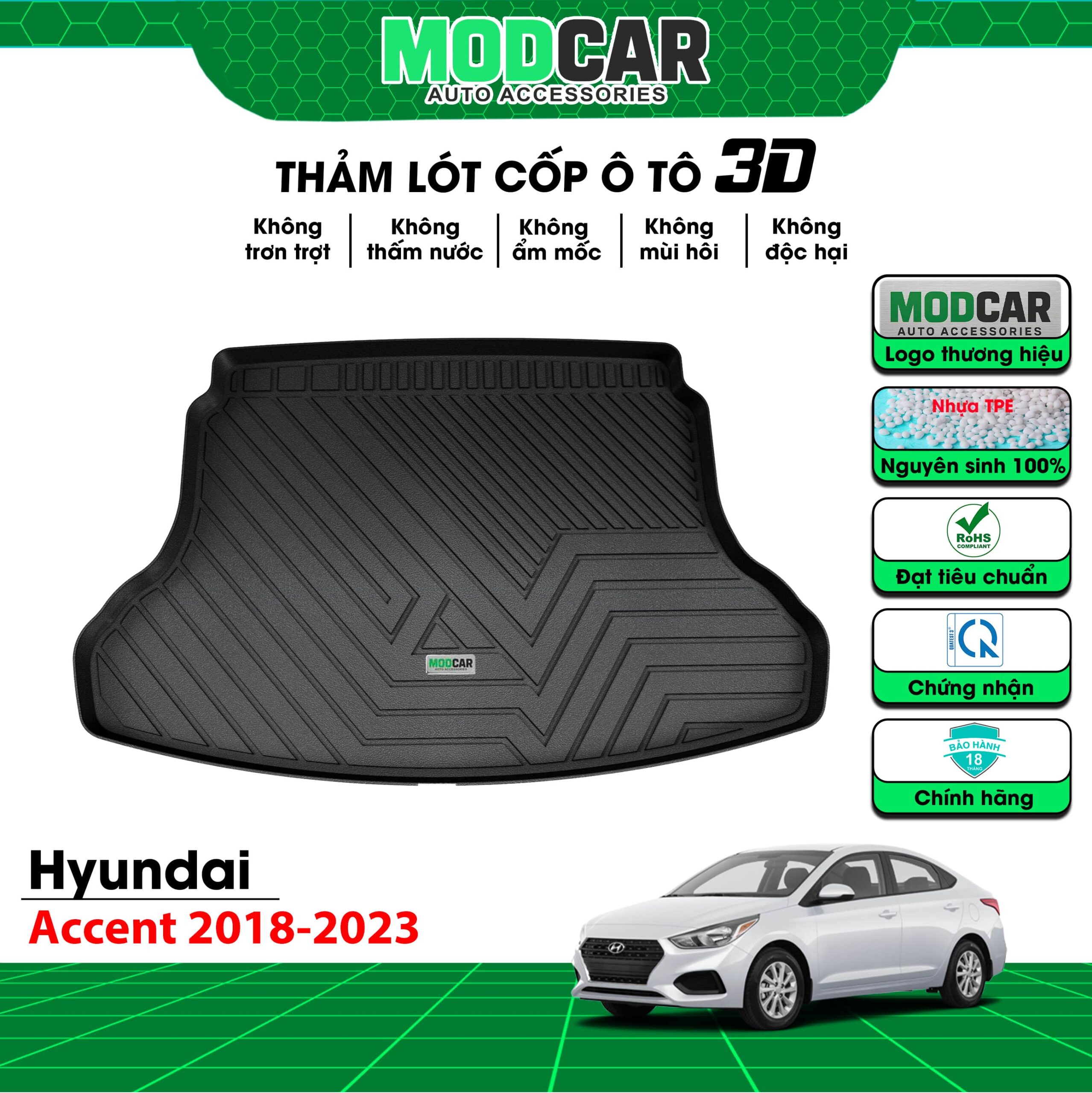 Thảm lót cốp ô tô Hyundai Accent nhựa TPE Modcar - Ảnh 4