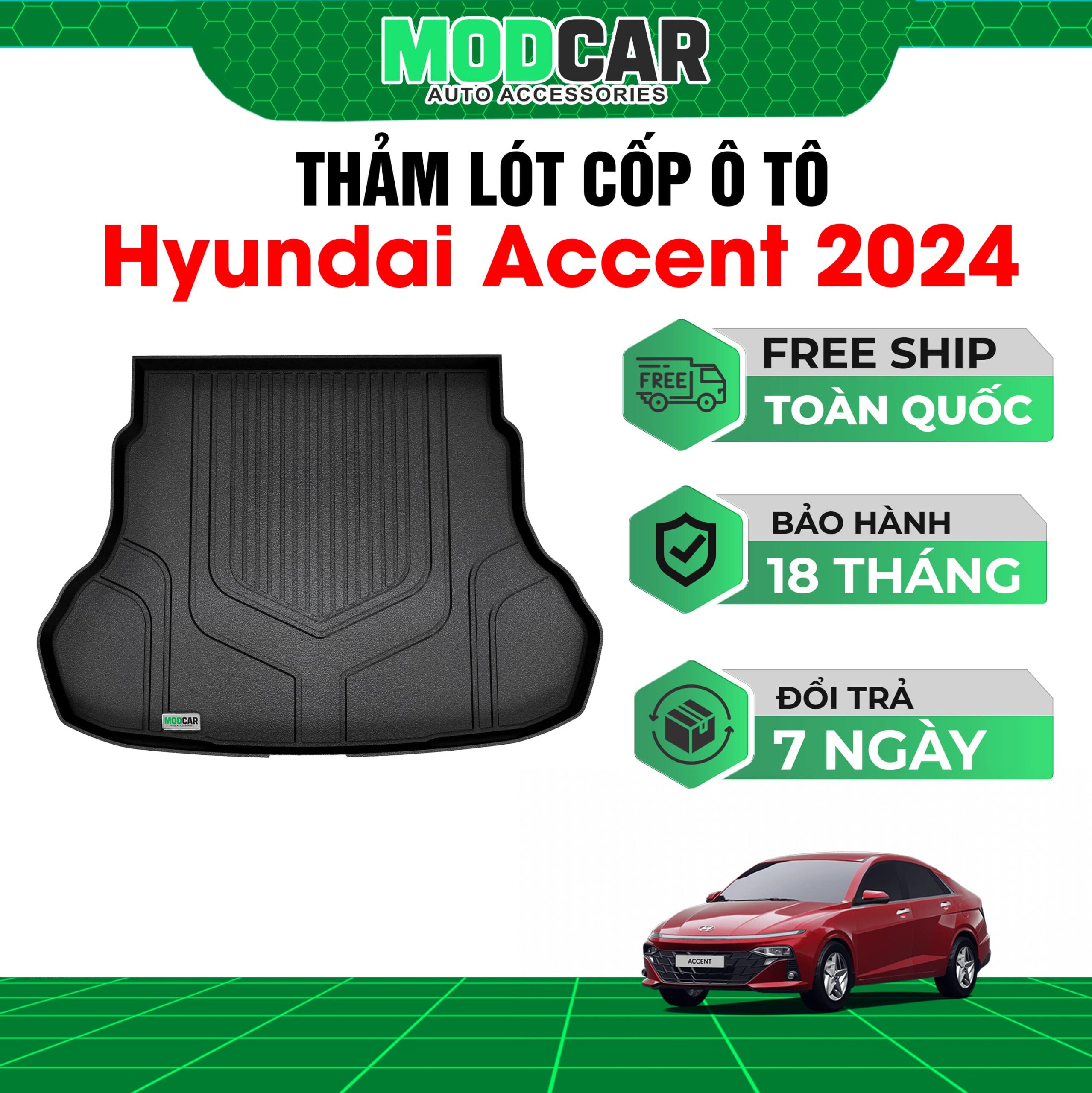 Thảm lót cốp ô tô Hyundai Accent nhựa TPE Modcar - Ảnh 3