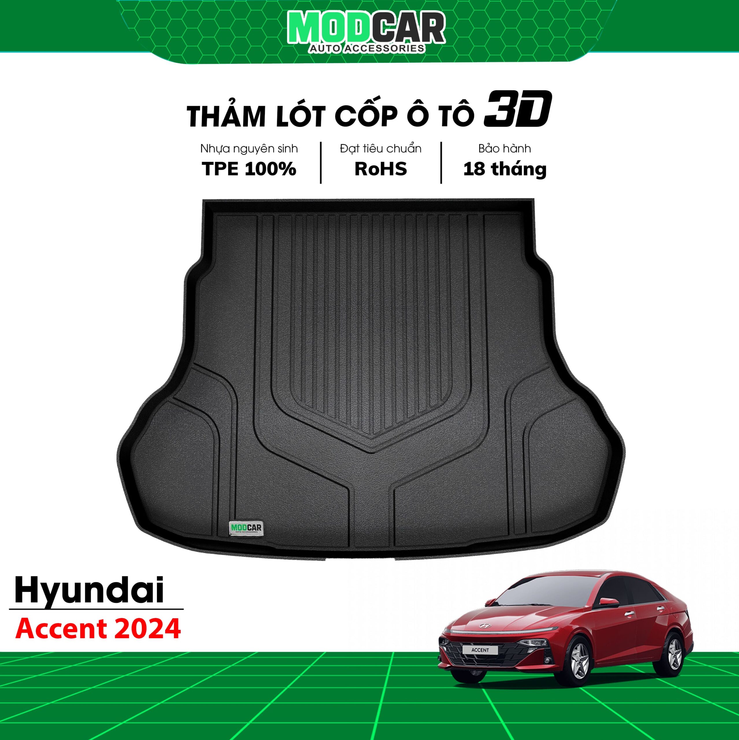 Thảm lót cốp ô tô Hyundai Accent nhựa TPE Modcar - Ảnh 5