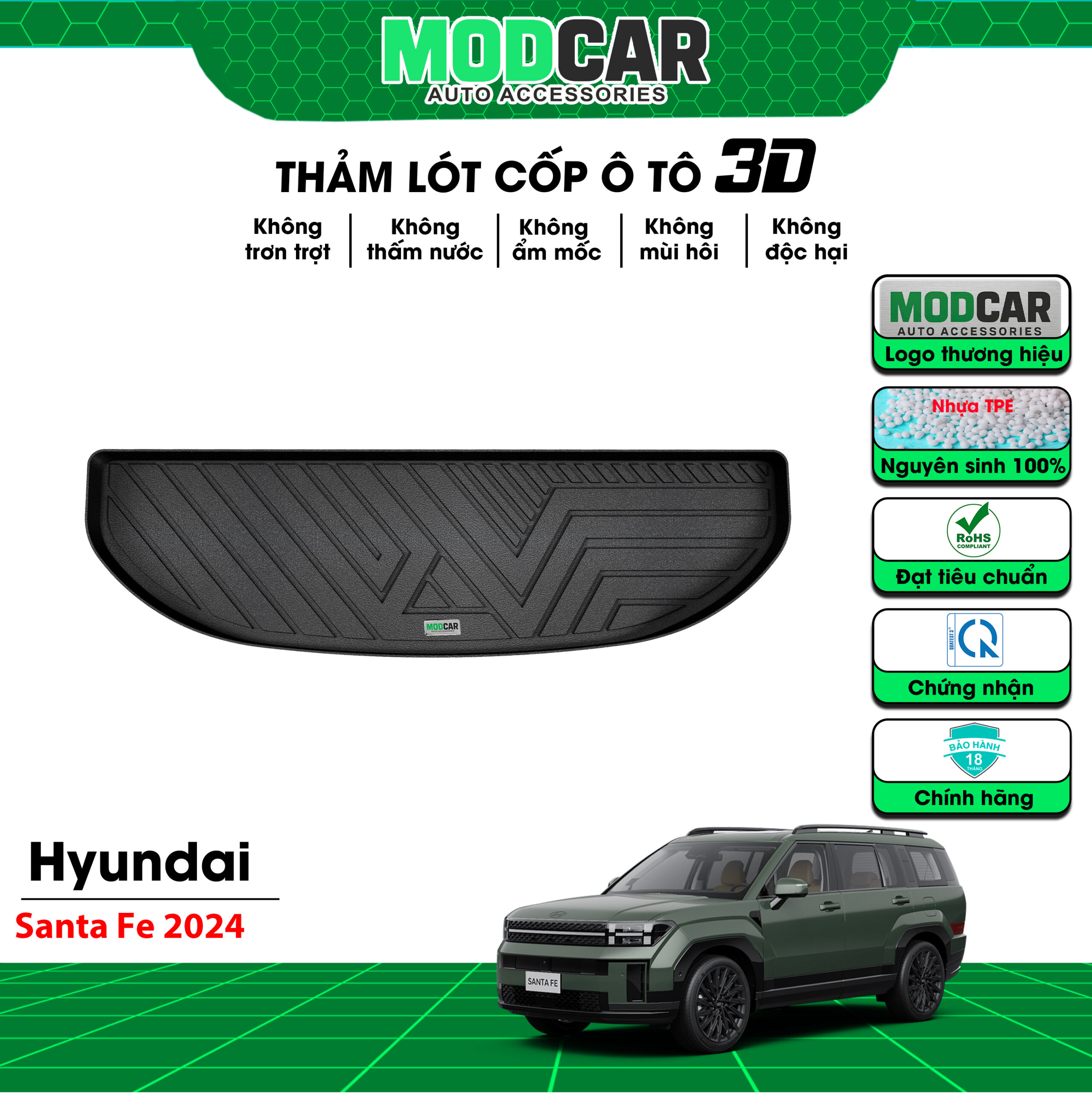 Thảm lót cốp ô tô Hyundai Santafe nhựa TPE Modcar - Ảnh 2