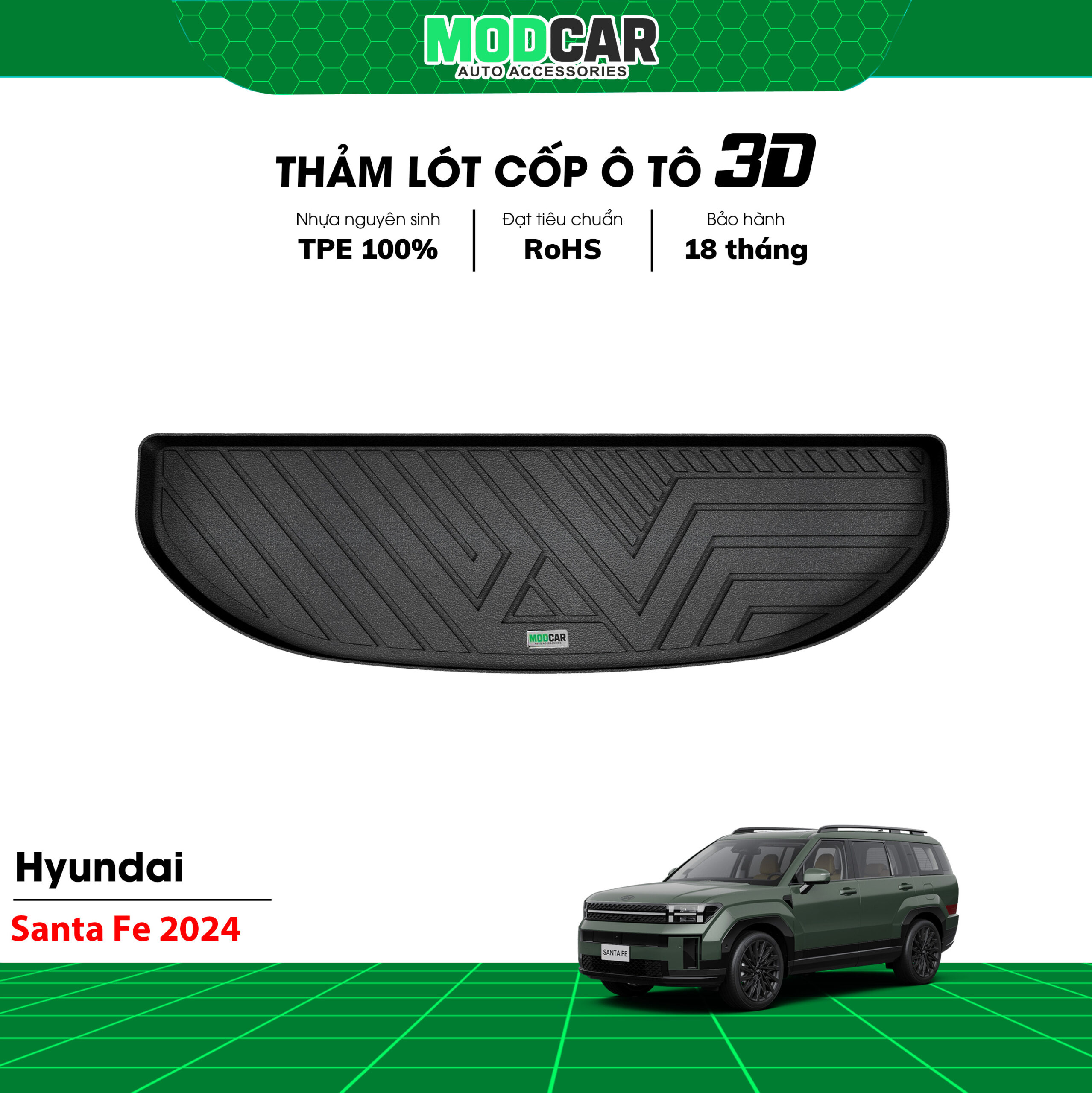 Thảm lót cốp ô tô Hyundai Santafe nhựa TPE Modcar - Ảnh 3
