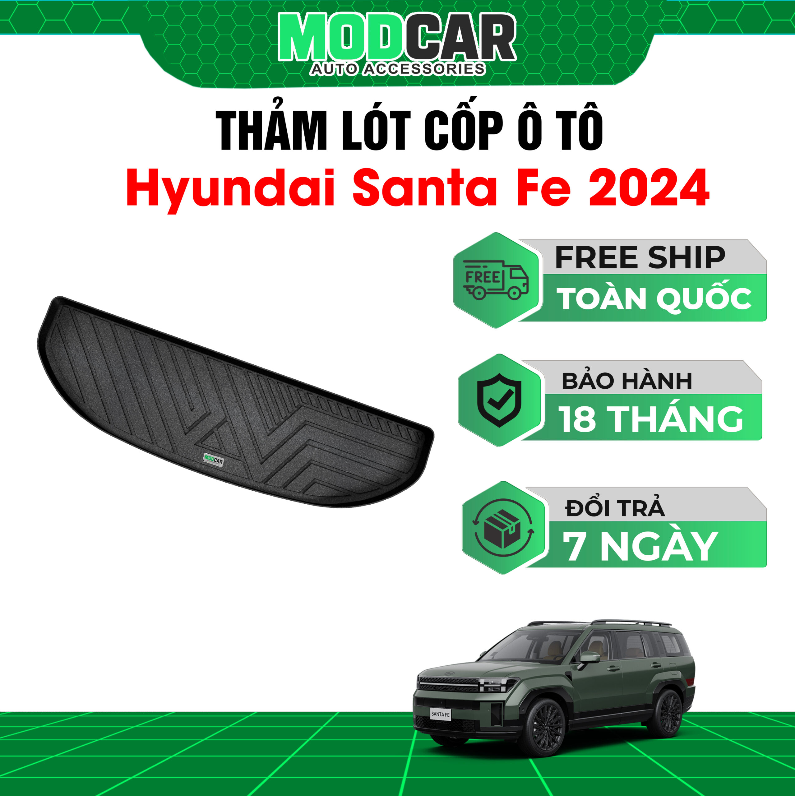 Thảm lót cốp ô tô Hyundai Santafe nhựa TPE Modcar