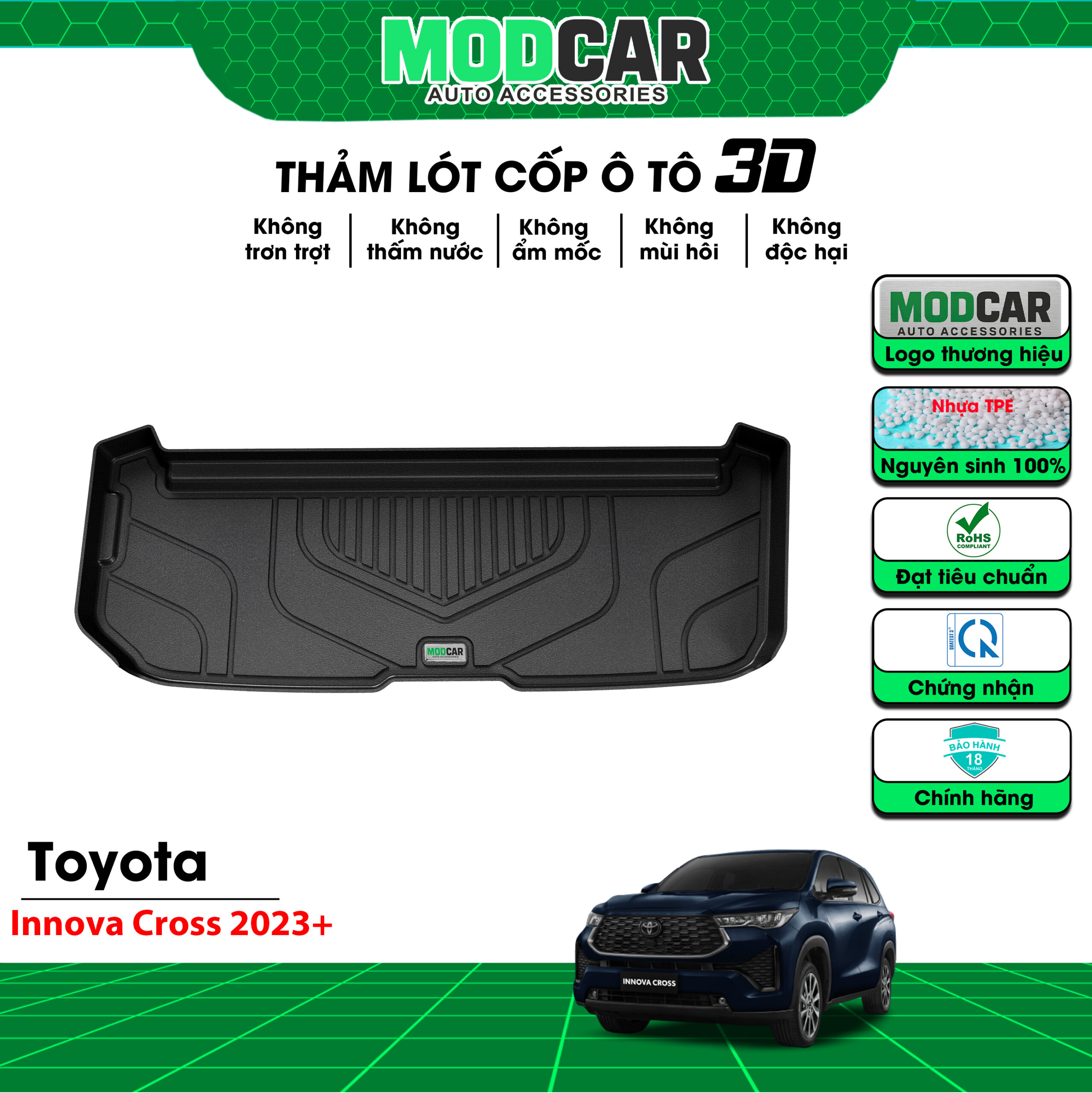Thảm lót cốp ô tô Toyota Innova Cross nhựa TPE Modcar - Ảnh 2