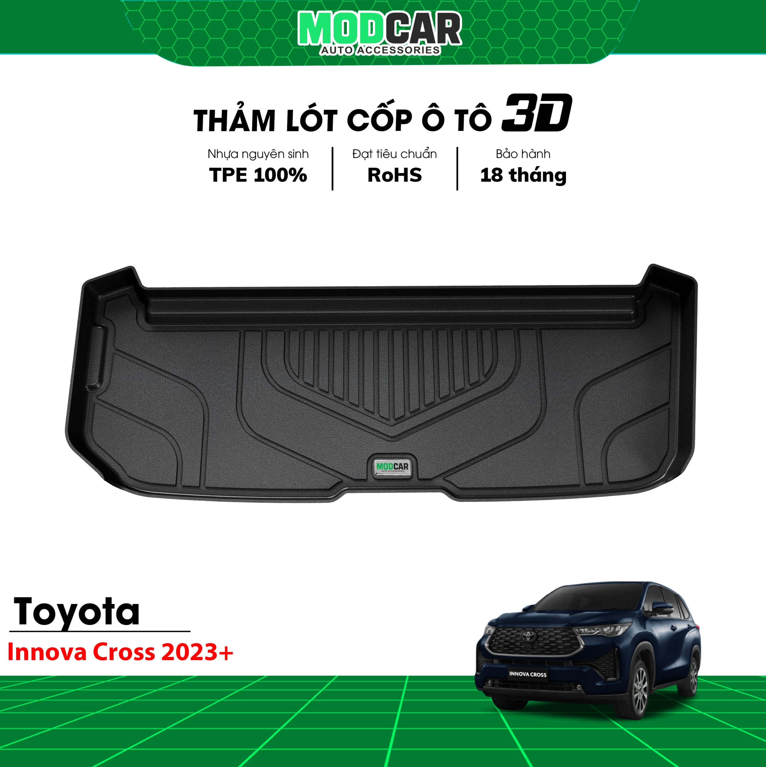 Thảm lót cốp ô tô Toyota Innova Cross nhựa TPE Modcar - Ảnh 3