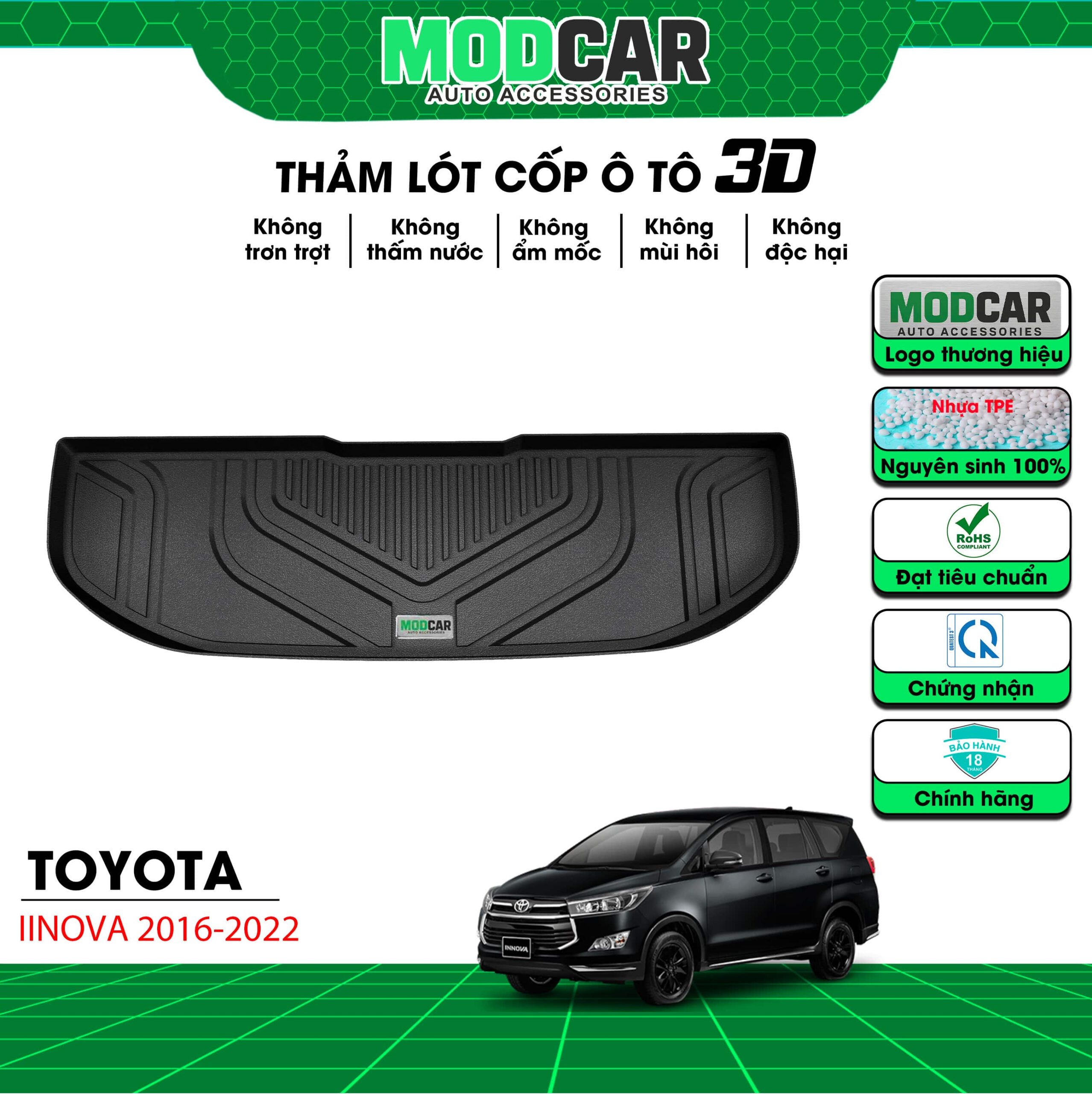 Thảm lót cốp ô tô Toyota Innova nhựa TPE Modcar - Ảnh 2
