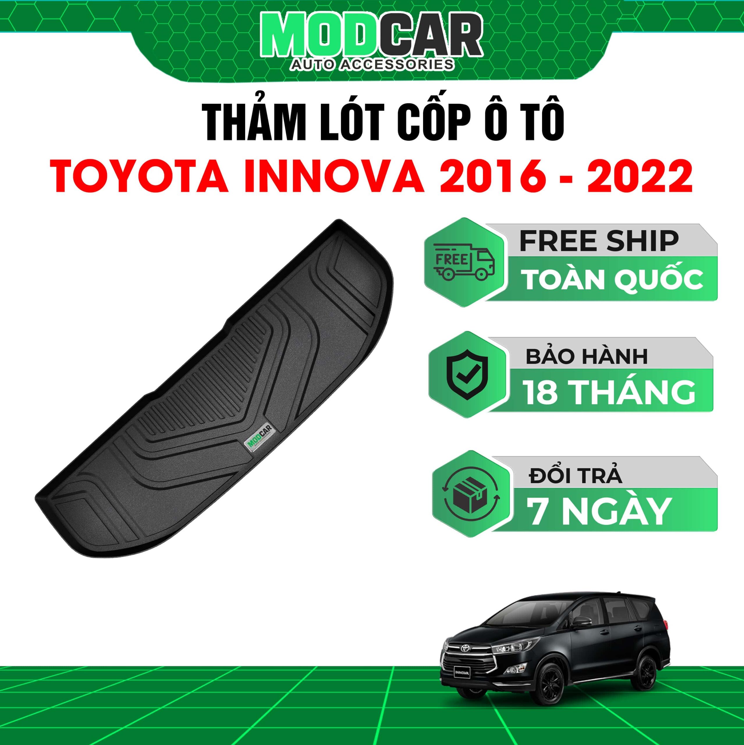 Thảm lót cốp ô tô Toyota Innova nhựa TPE Modcar