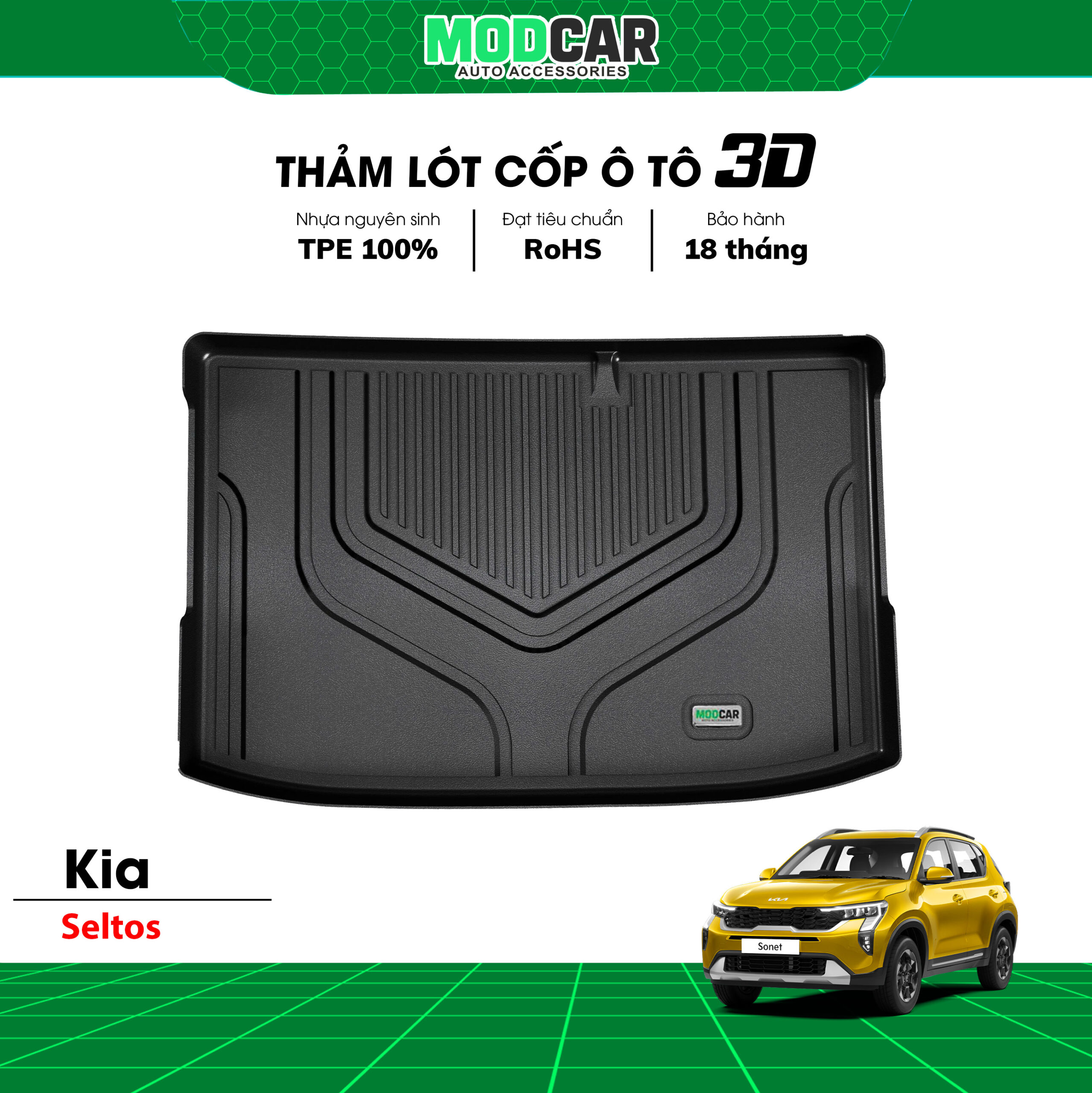 Thảm lót cốp ô tô Kia Sonet nhựa TPE Modcar - Ảnh 3
