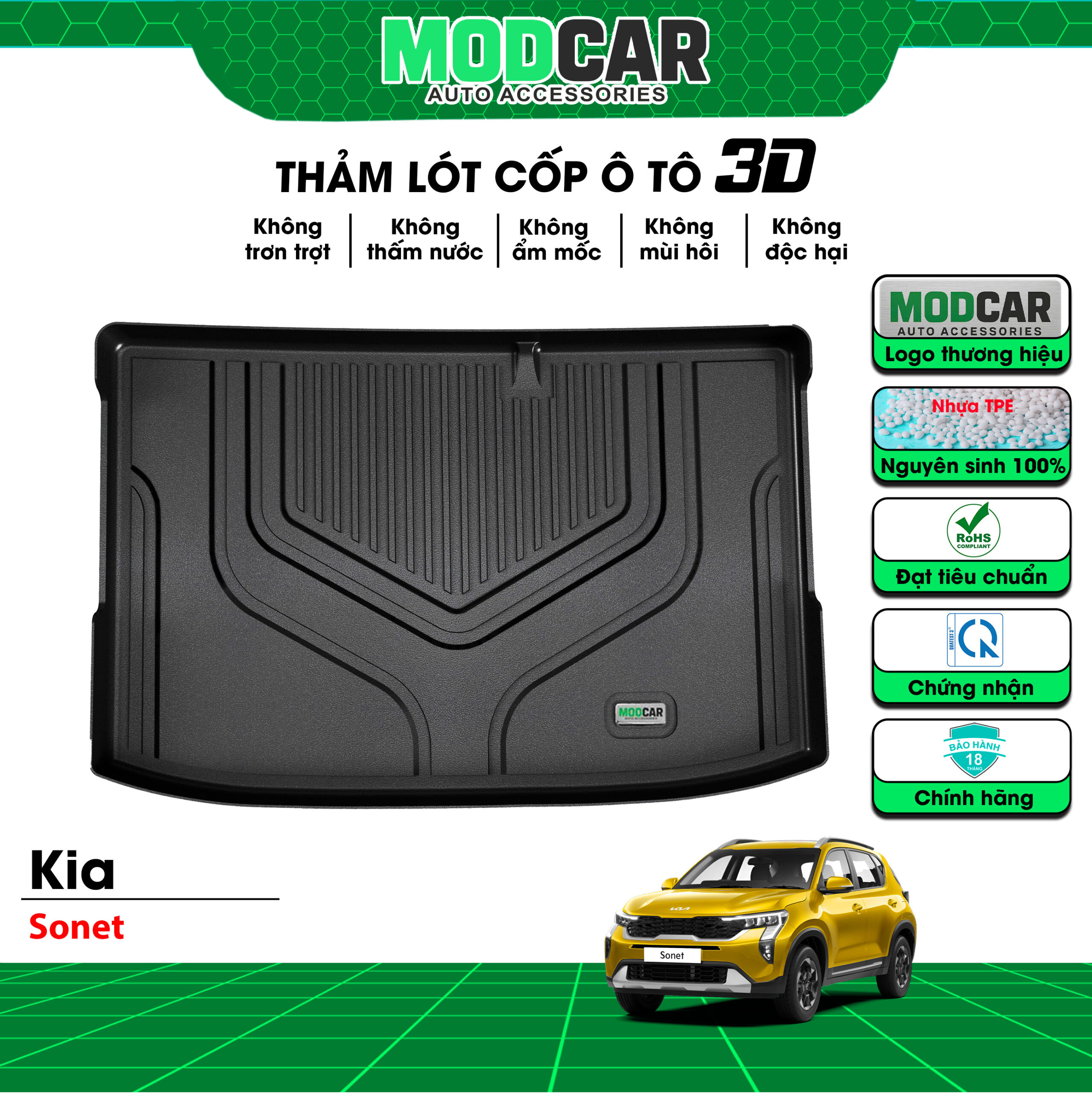 Thảm lót cốp ô tô Kia Sonet nhựa TPE Modcar - Ảnh 2