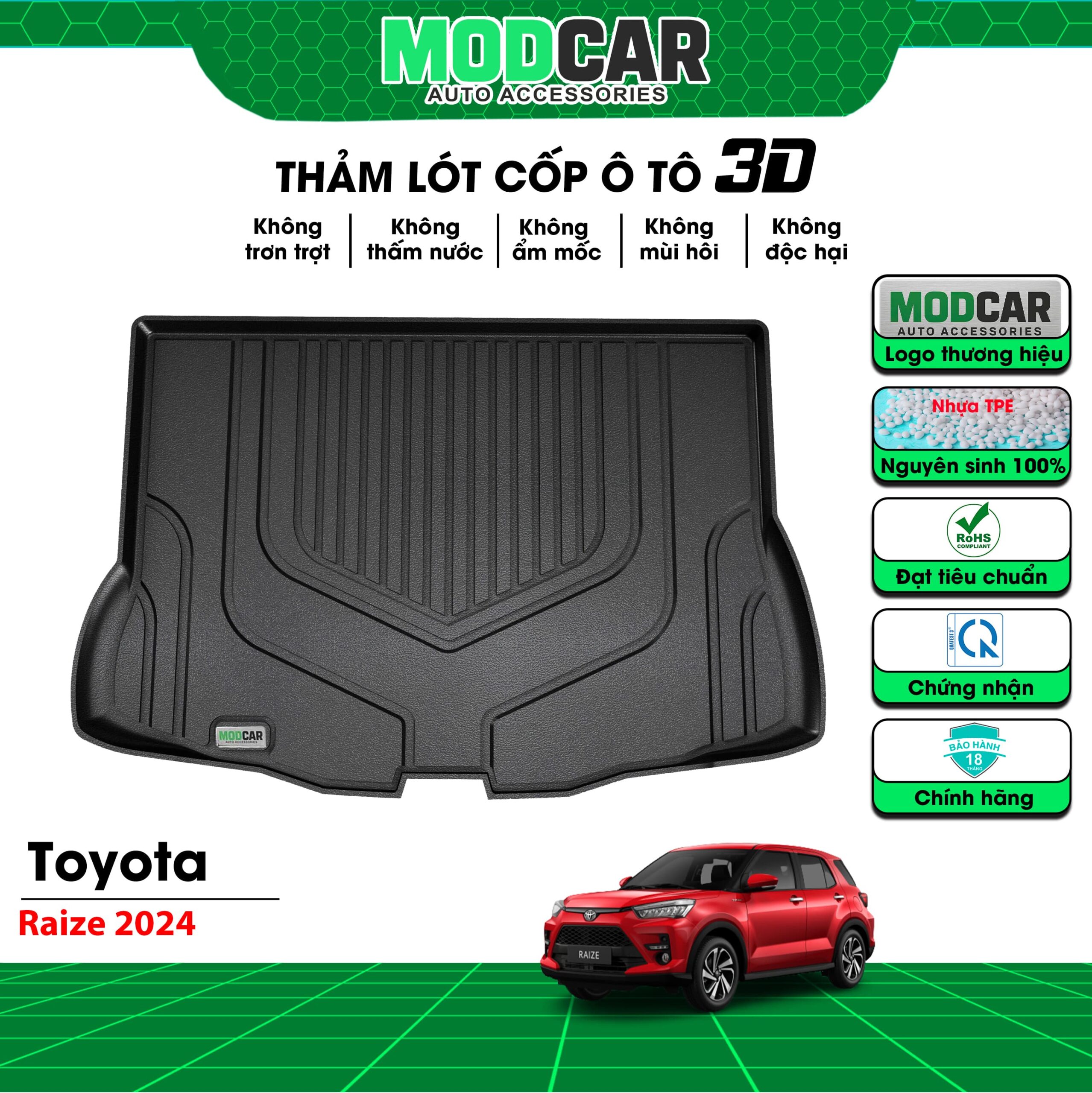 Thảm lót cốp ô tô Toyota Raize nhựa TPE Modcar - Ảnh 2