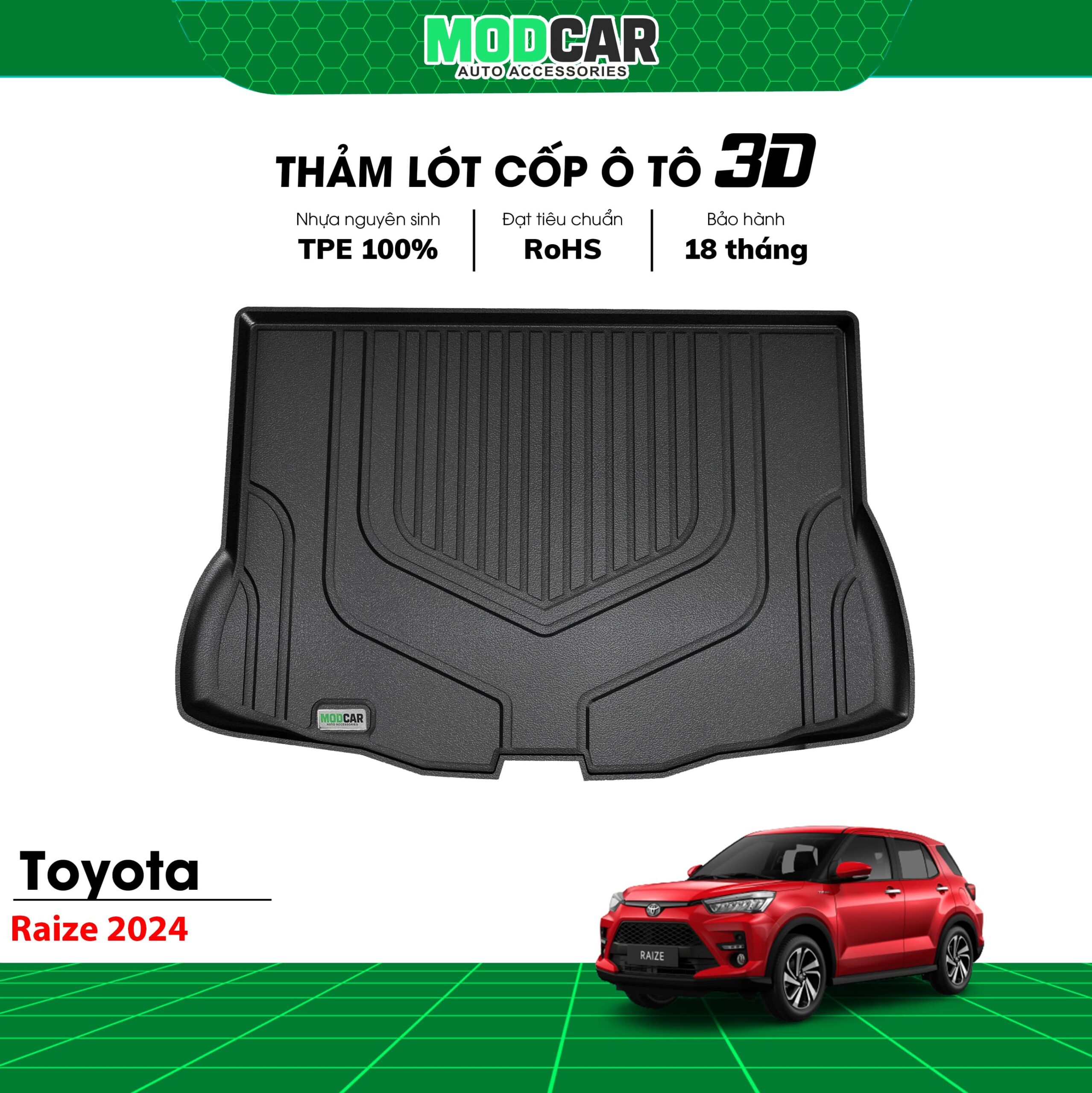 Thảm lót cốp ô tô Toyota Raize nhựa TPE Modcar - Ảnh 3