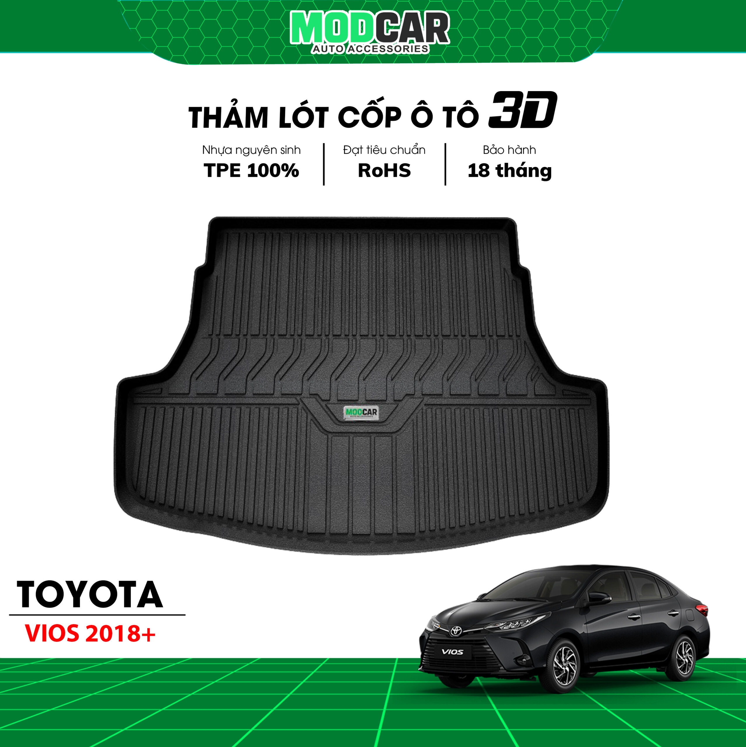 Thảm lót cốp ô tô Toyota Vios nhựa TPE Modcar - Ảnh 3