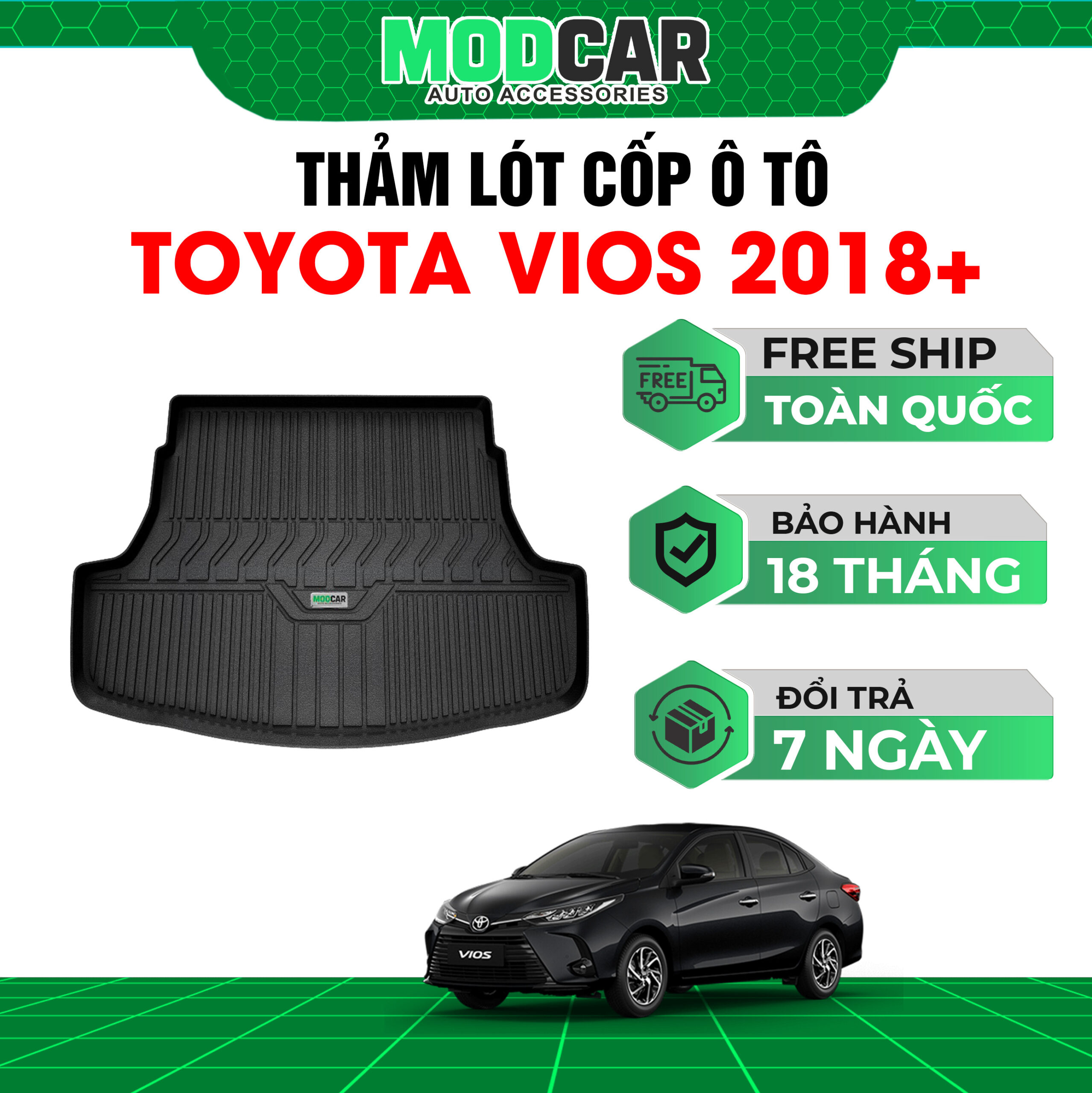 Thảm lót cốp ô tô Toyota Vios nhựa TPE Modcar