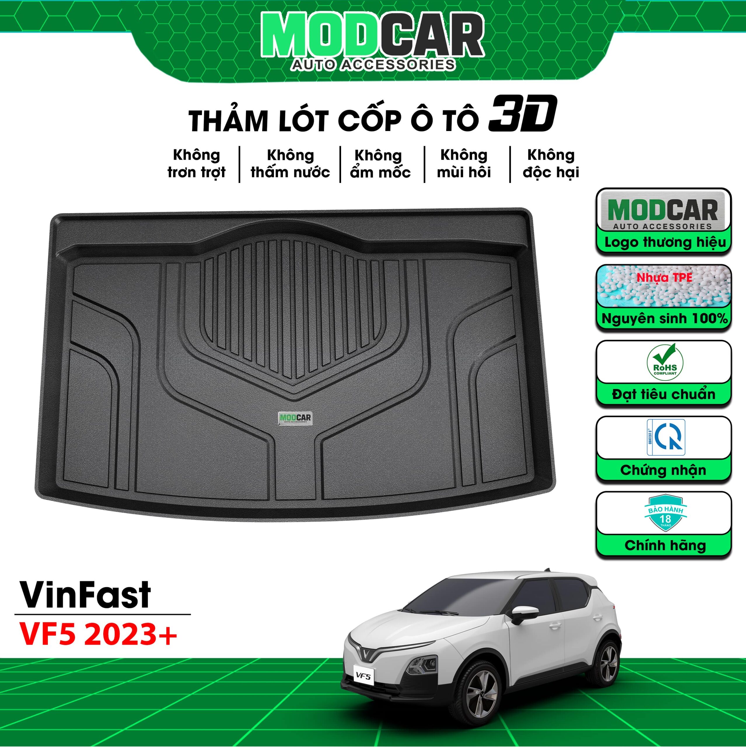 Thảm lót cốp ô tô VinFast VF5 nhựa TPE Modcar - Ảnh 2