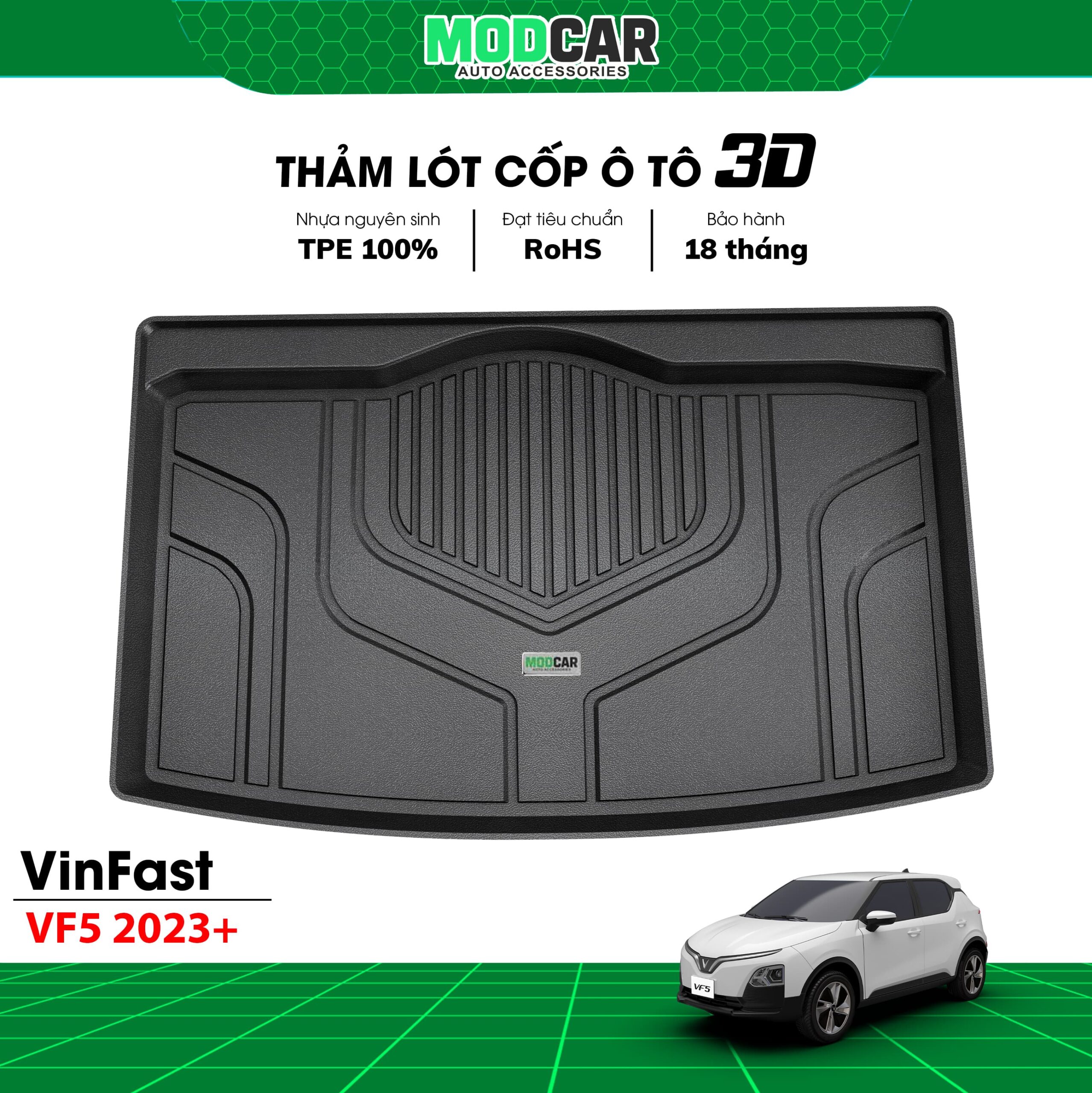 Thảm lót cốp ô tô VinFast VF5 nhựa TPE Modcar - Ảnh 3