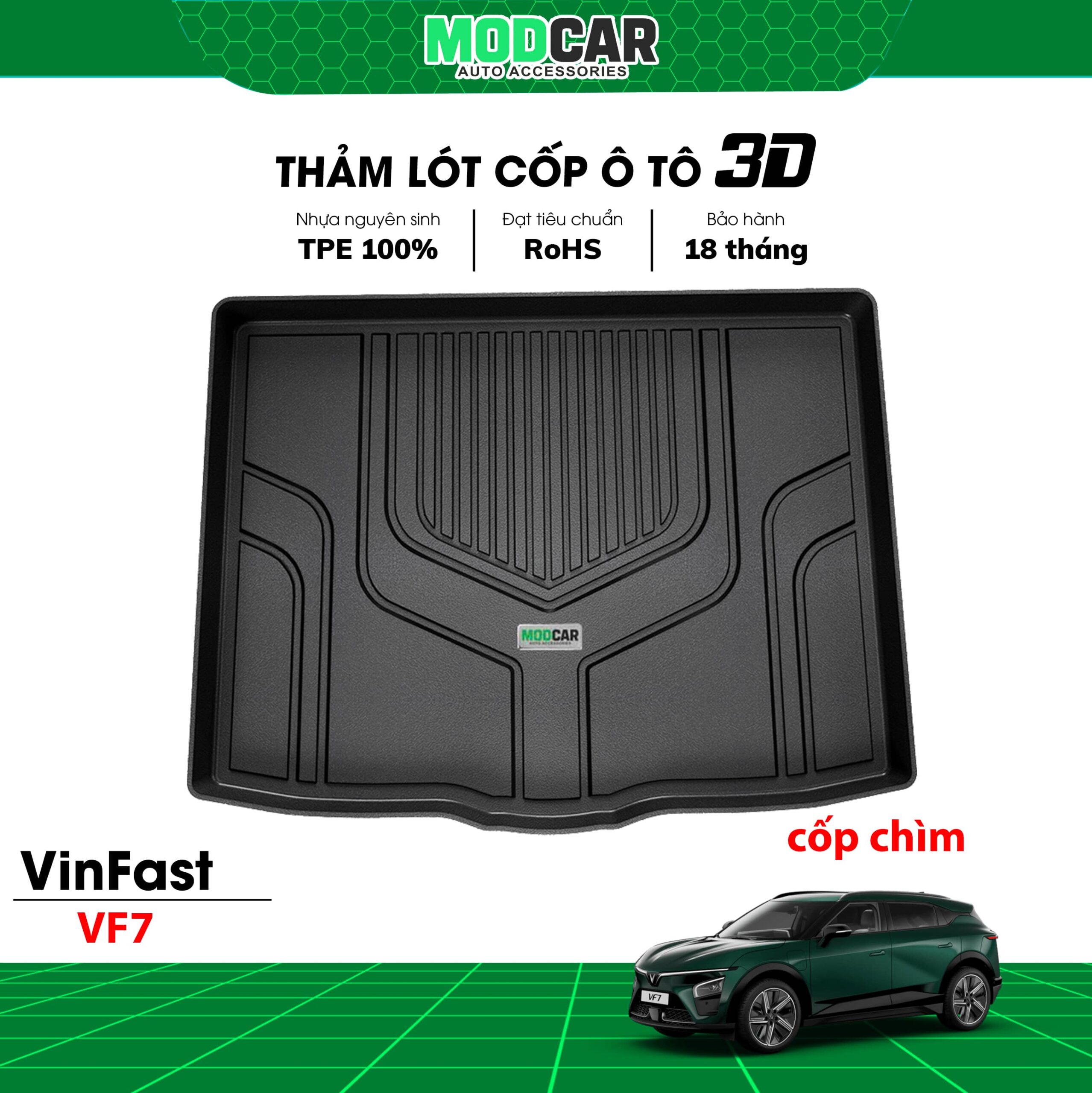 Thảm lót cốp ô tô VinFast VF7 nhựa TPE Modcar - Ảnh 3