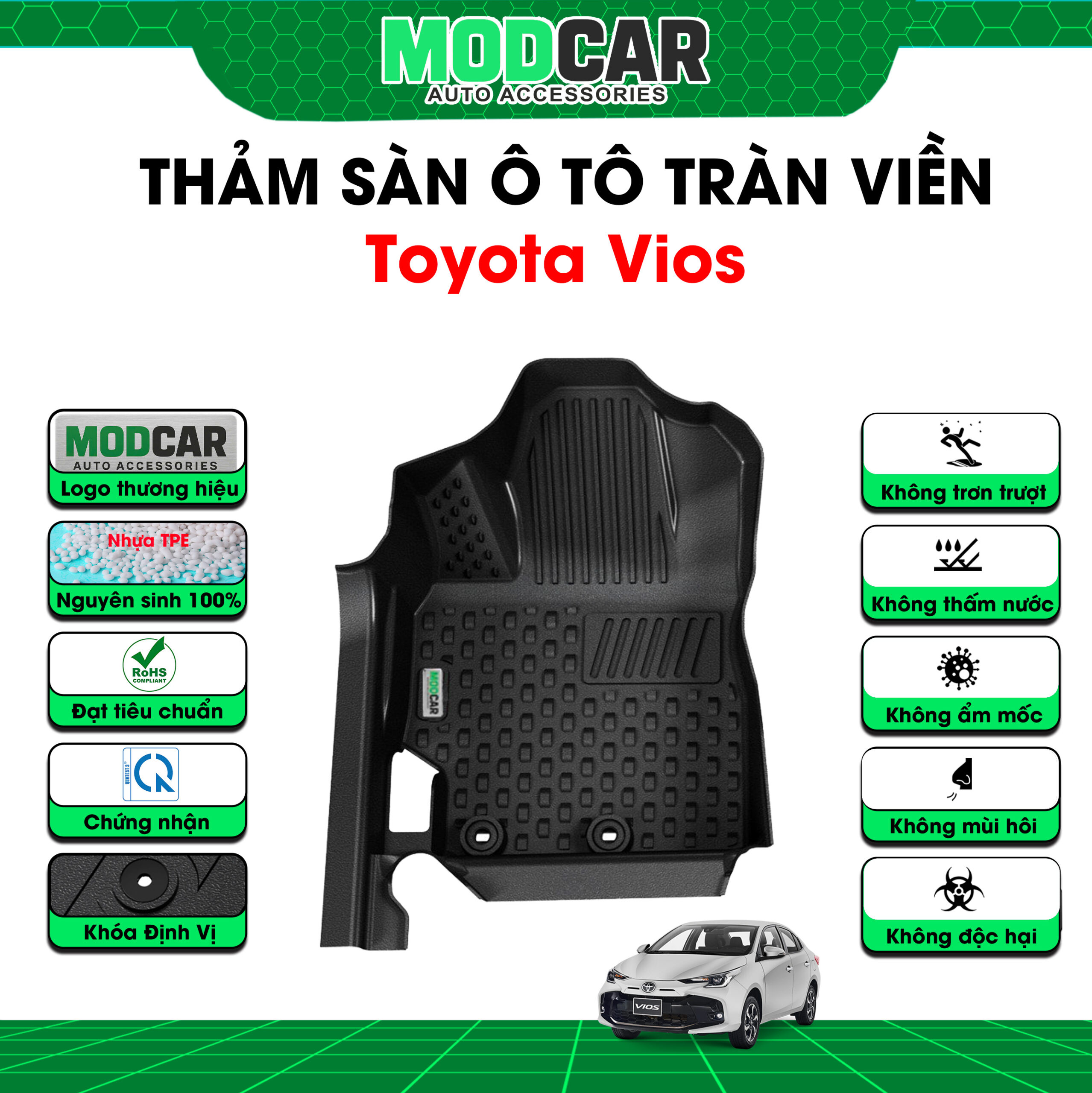 Thảm lót sàn ô tô Toyota Vios tràn viền bậc cửa Modcar - Ảnh 3