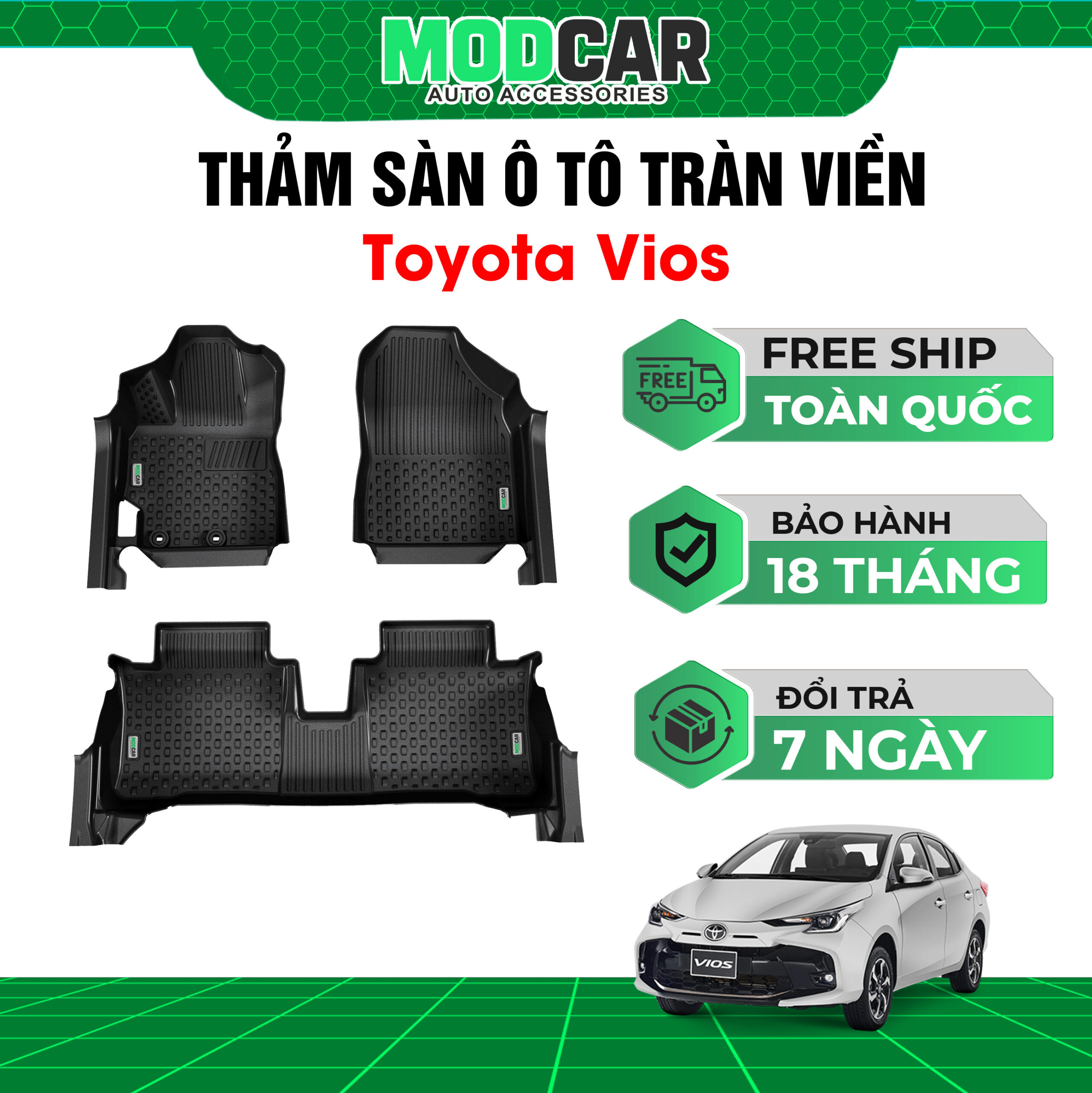 Thảm lót sàn ô tô Toyota Vios tràn viền bậc cửa Modcar