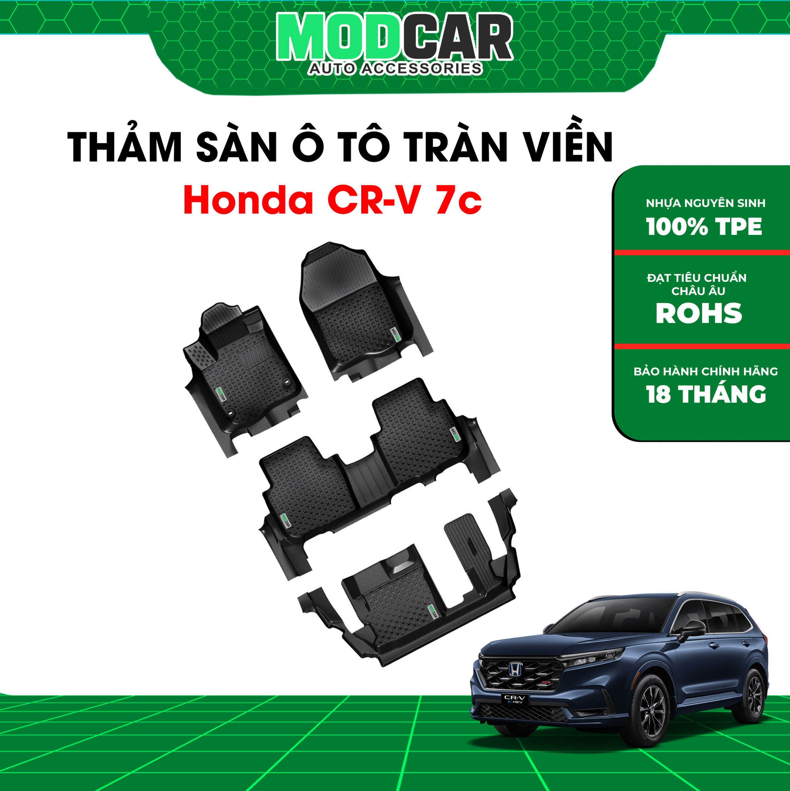 Thảm lót sàn ô tô Honda CRV 7 chỗ tràn viền bậc cửa Modcar - Ảnh 2