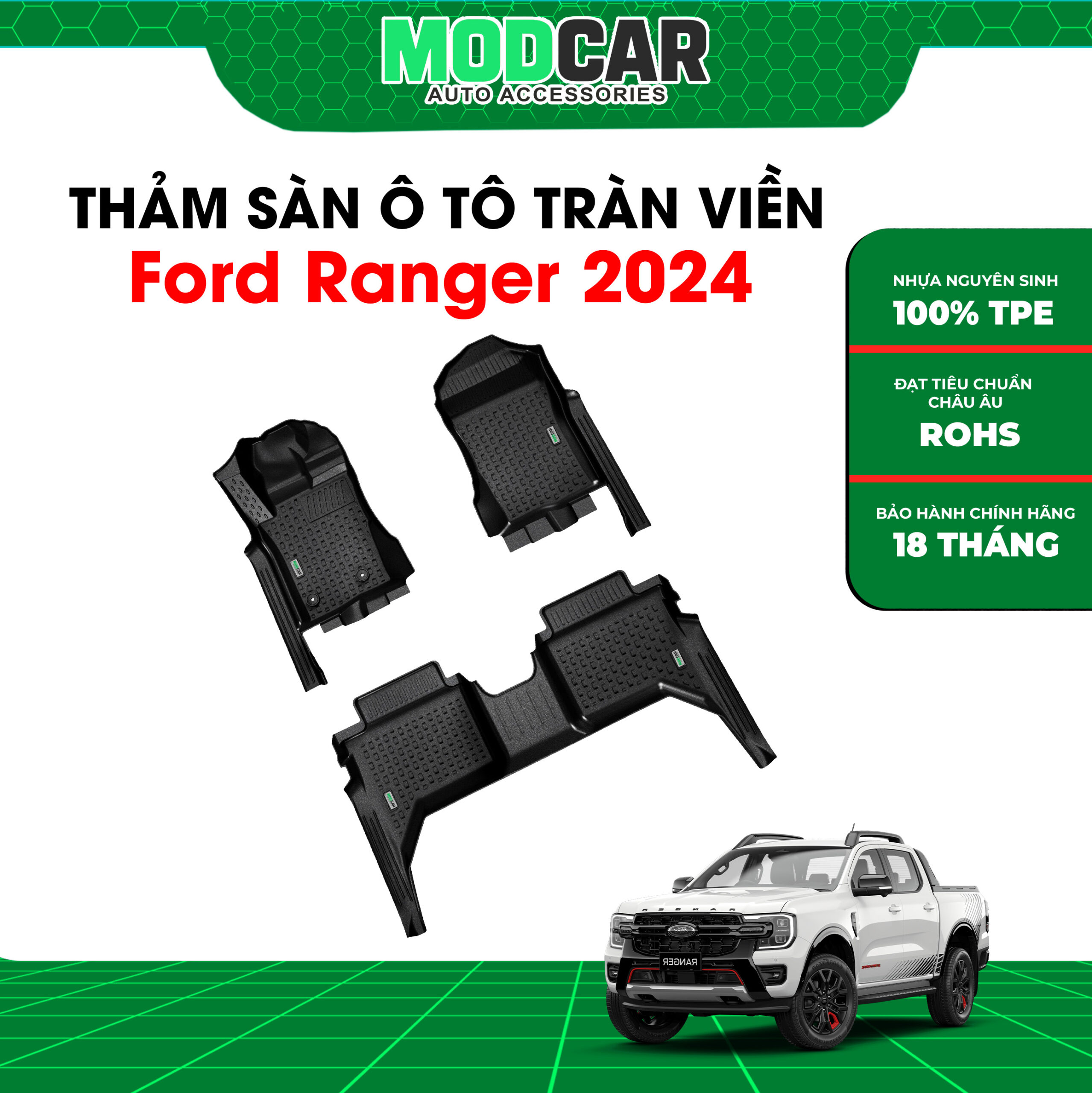 Thảm lót sàn ô tô Ford Ranger tràn viền bậc cửa Modcar - Ảnh 2