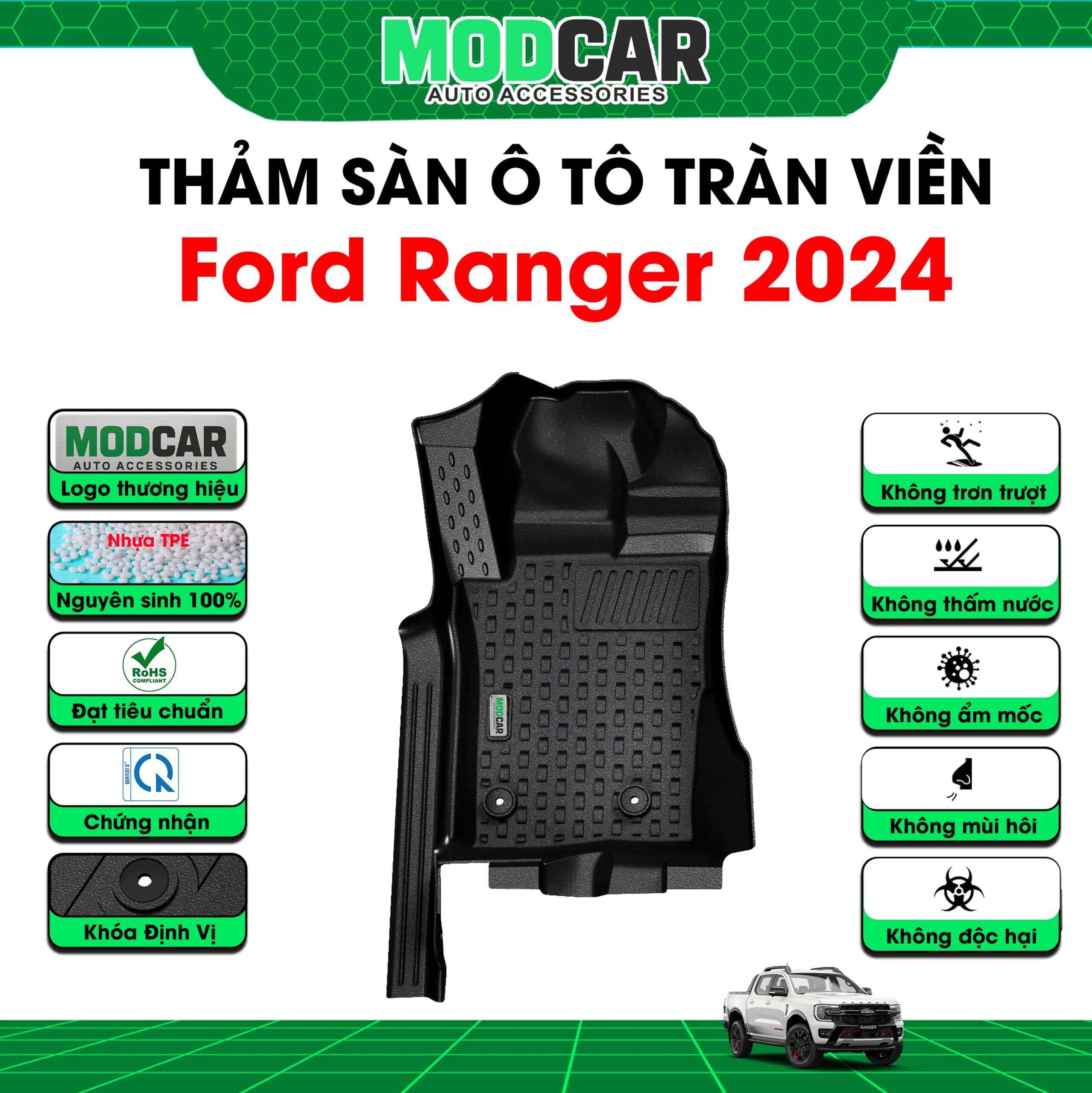 Thảm lót sàn ô tô Ford Ranger tràn viền bậc cửa Modcar - Ảnh 3