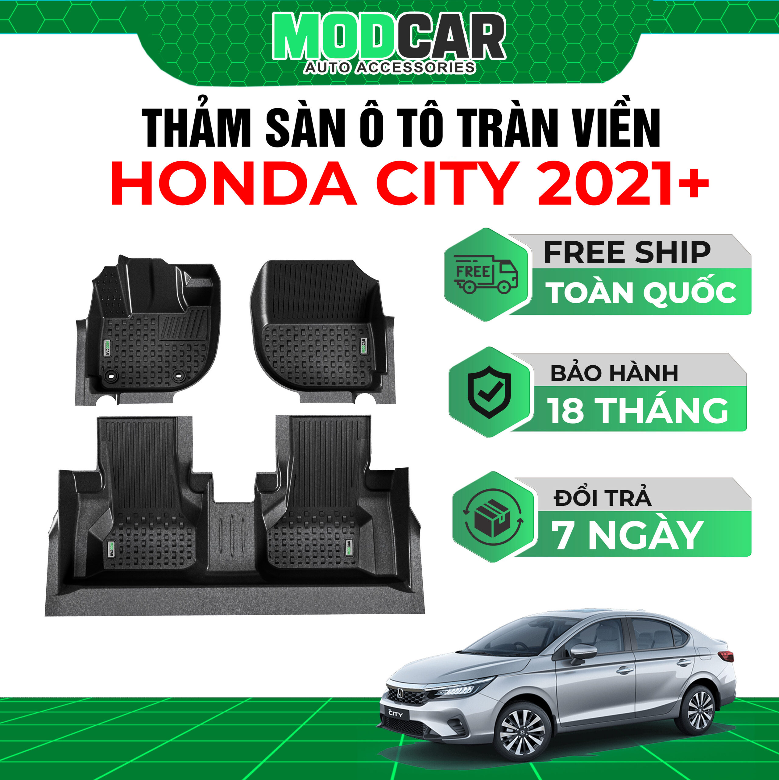 Thảm lót sàn ô tô Honda City tràn viền bậc cửa Modcar