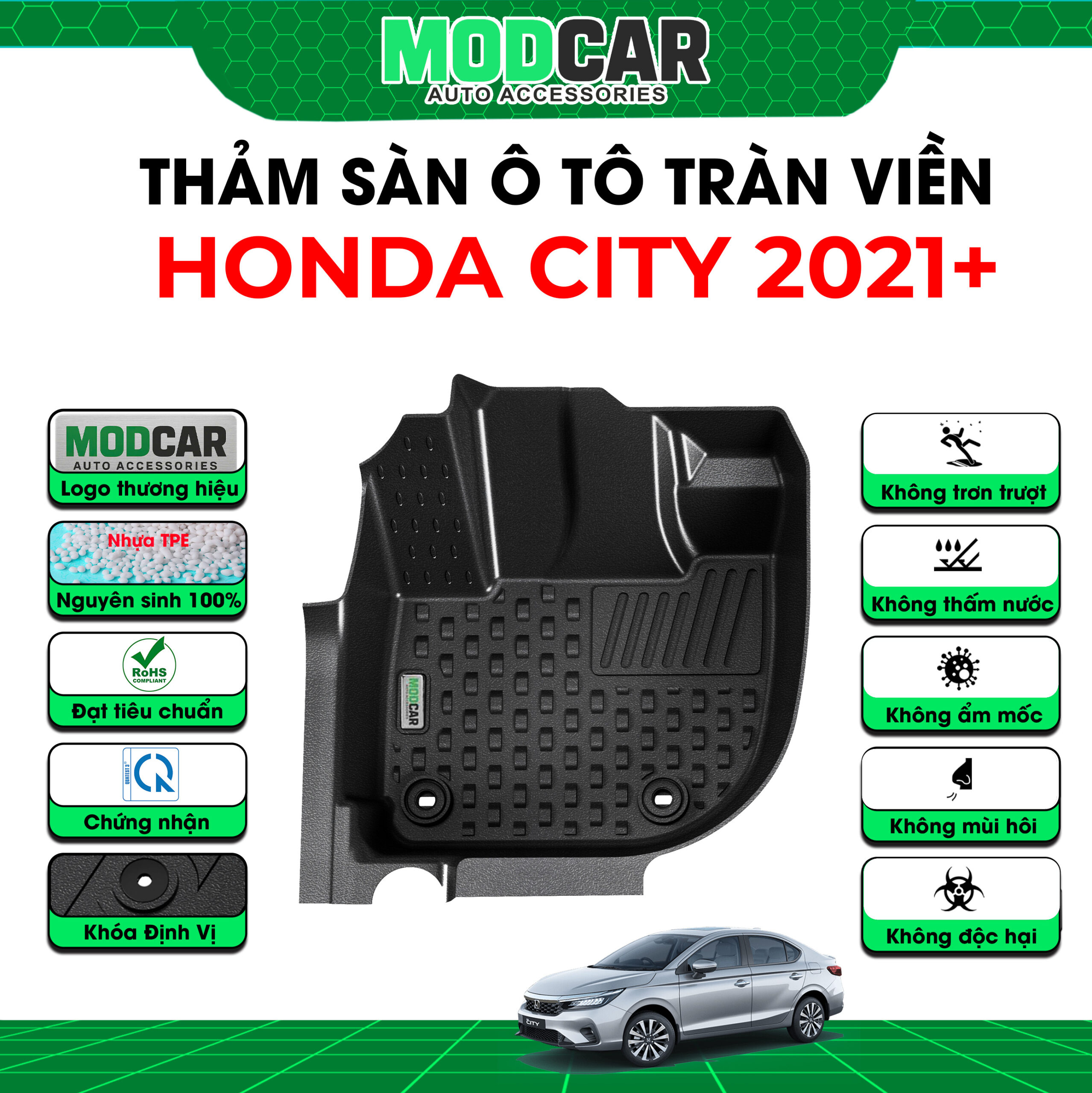 Thảm lót sàn ô tô Honda City tràn viền bậc cửa Modcar - Ảnh 2